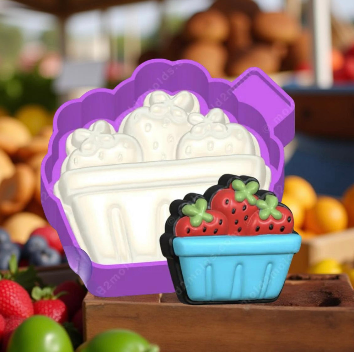3D print basket of strawberries car freshie mold.