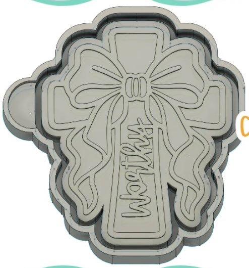 Worthy cross with oversized bow car freshie mold.