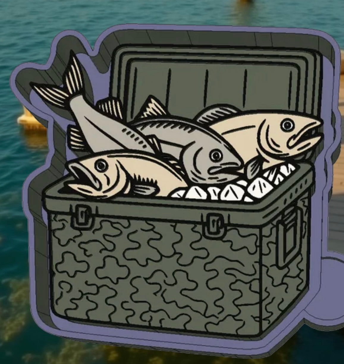 Ice chest with fish car freshie mold.