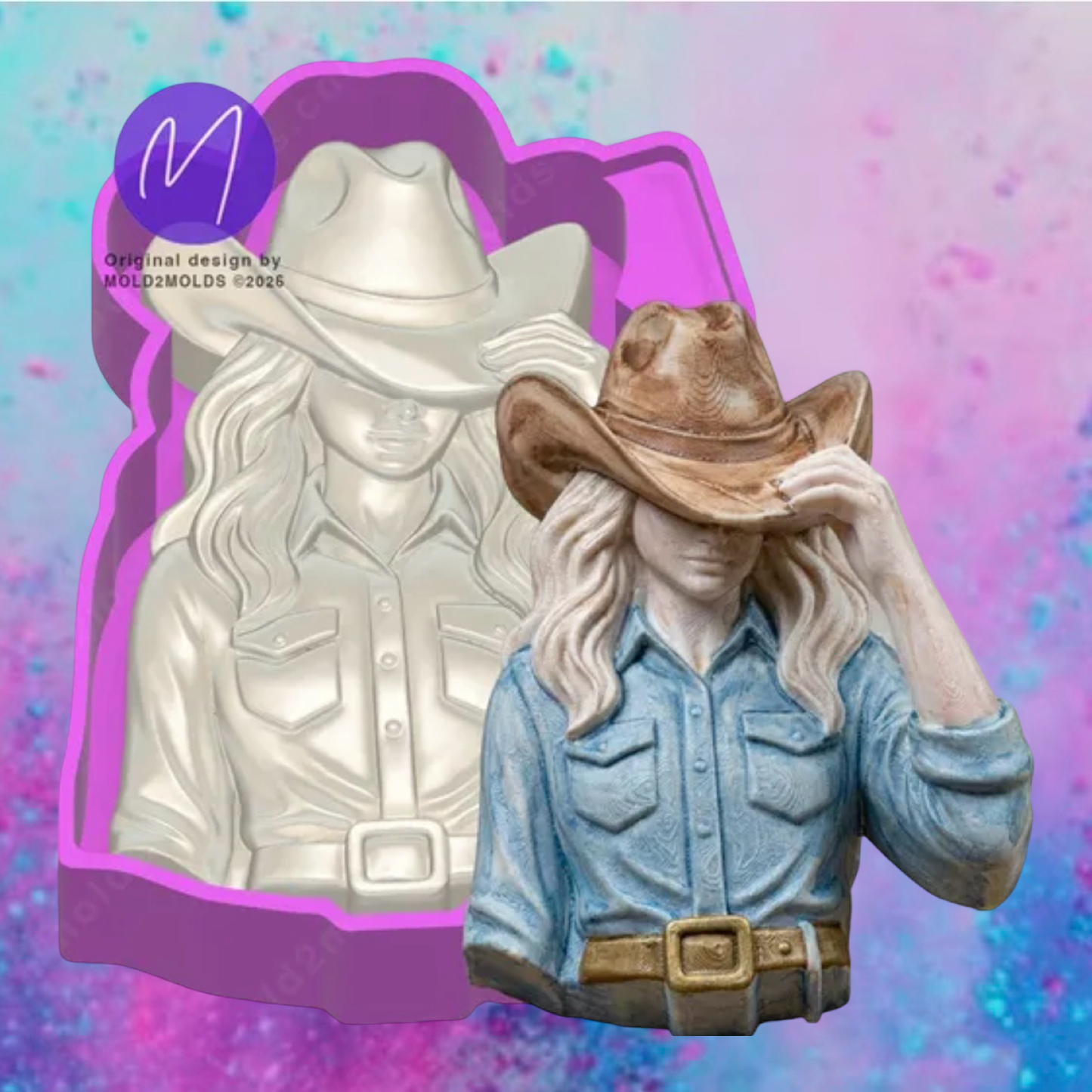 3D western cowgirl freshie mold
