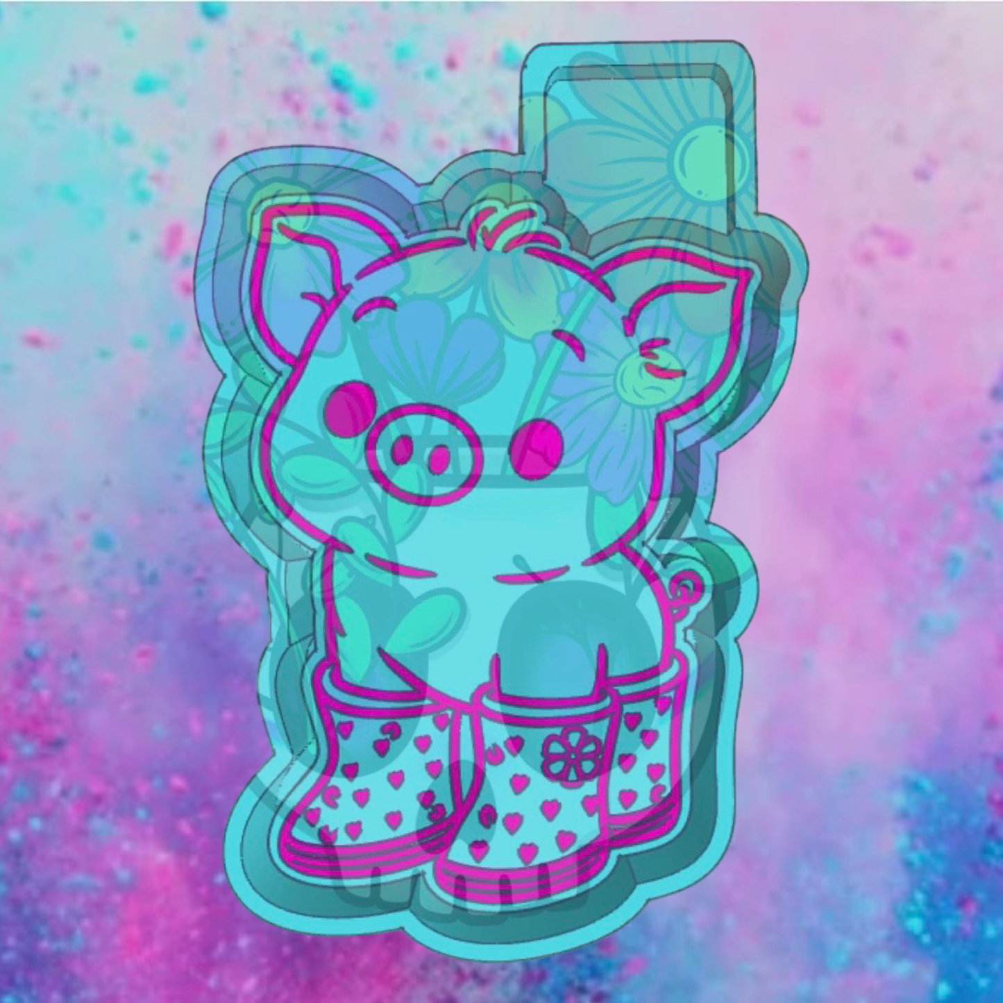 Piggie in rainboots freshie mold