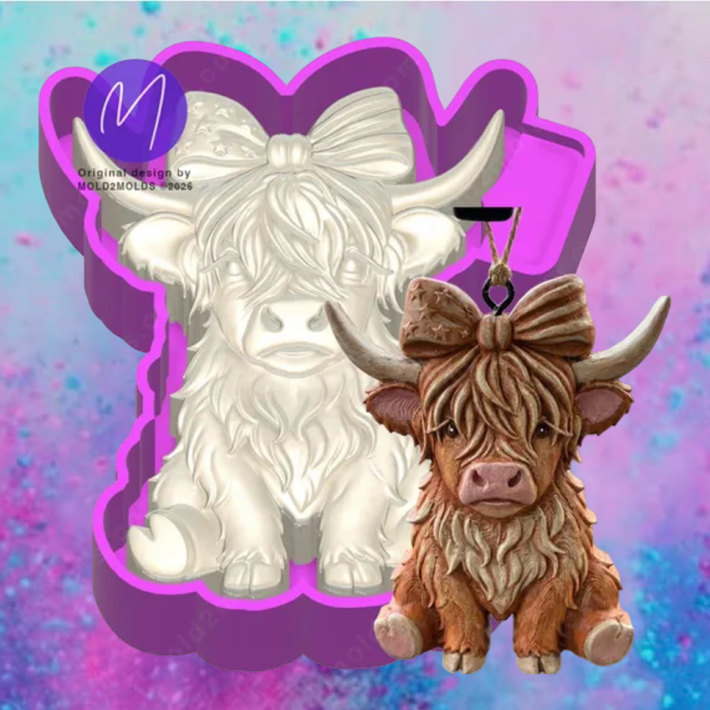 3D stars and strips bow highland cow freshie molds.