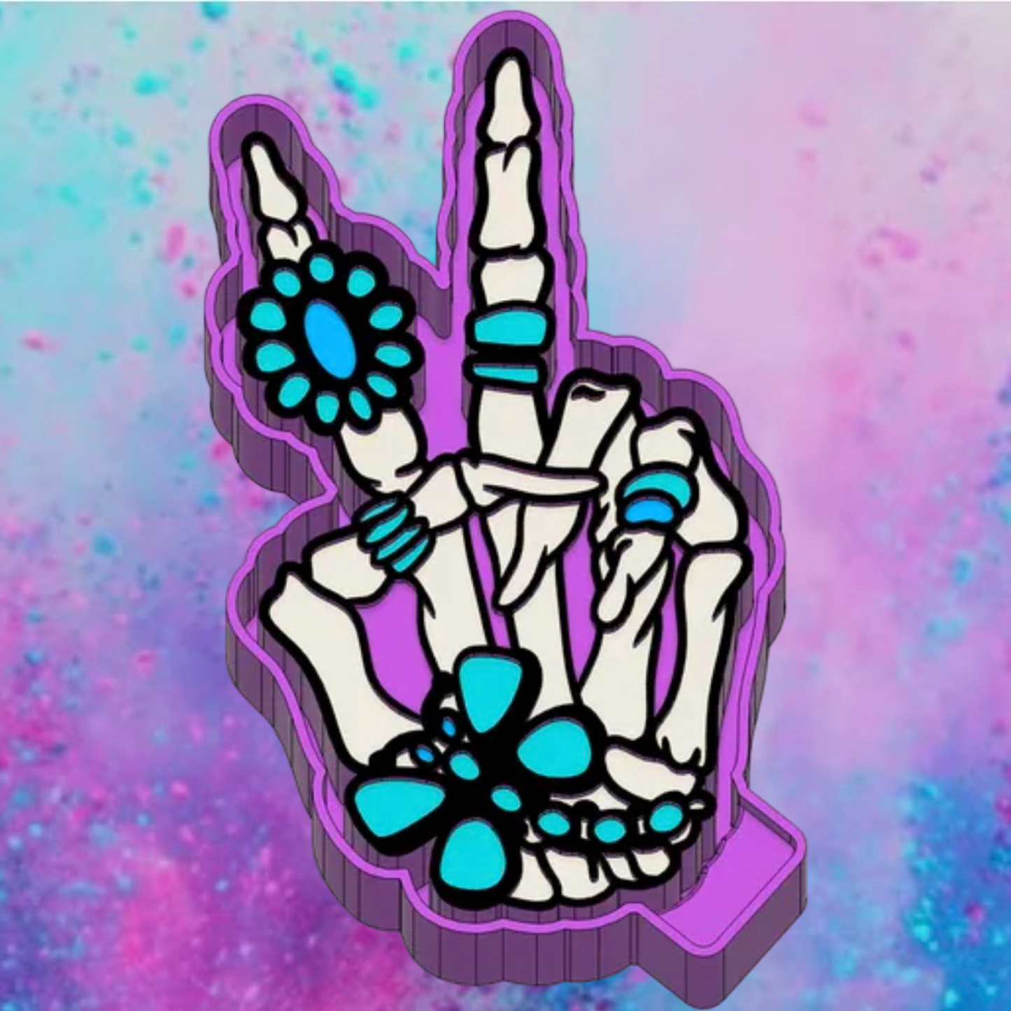 Turquoise skeleton hand freshie mold.