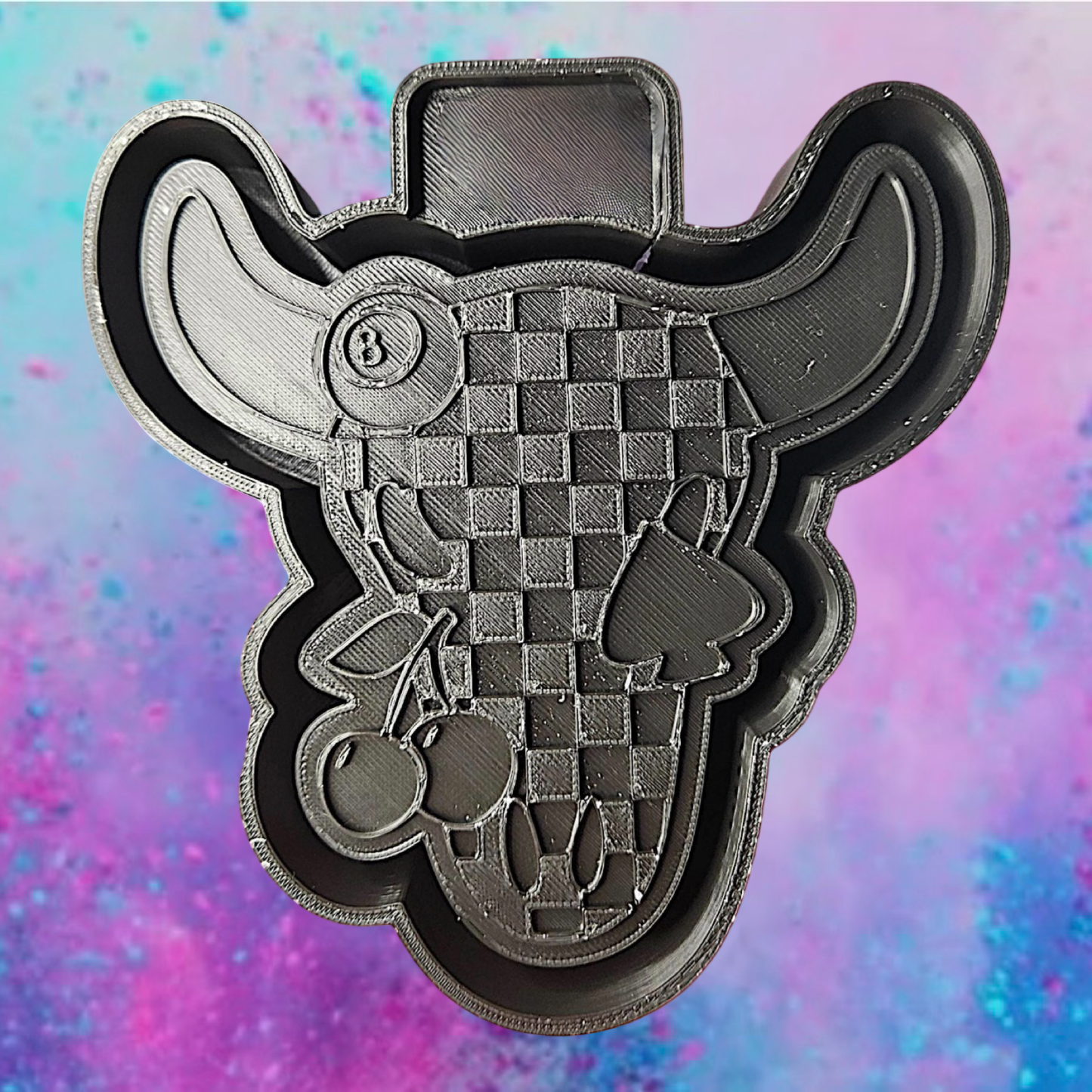 Checkered bull head with 8 ball freshie mold