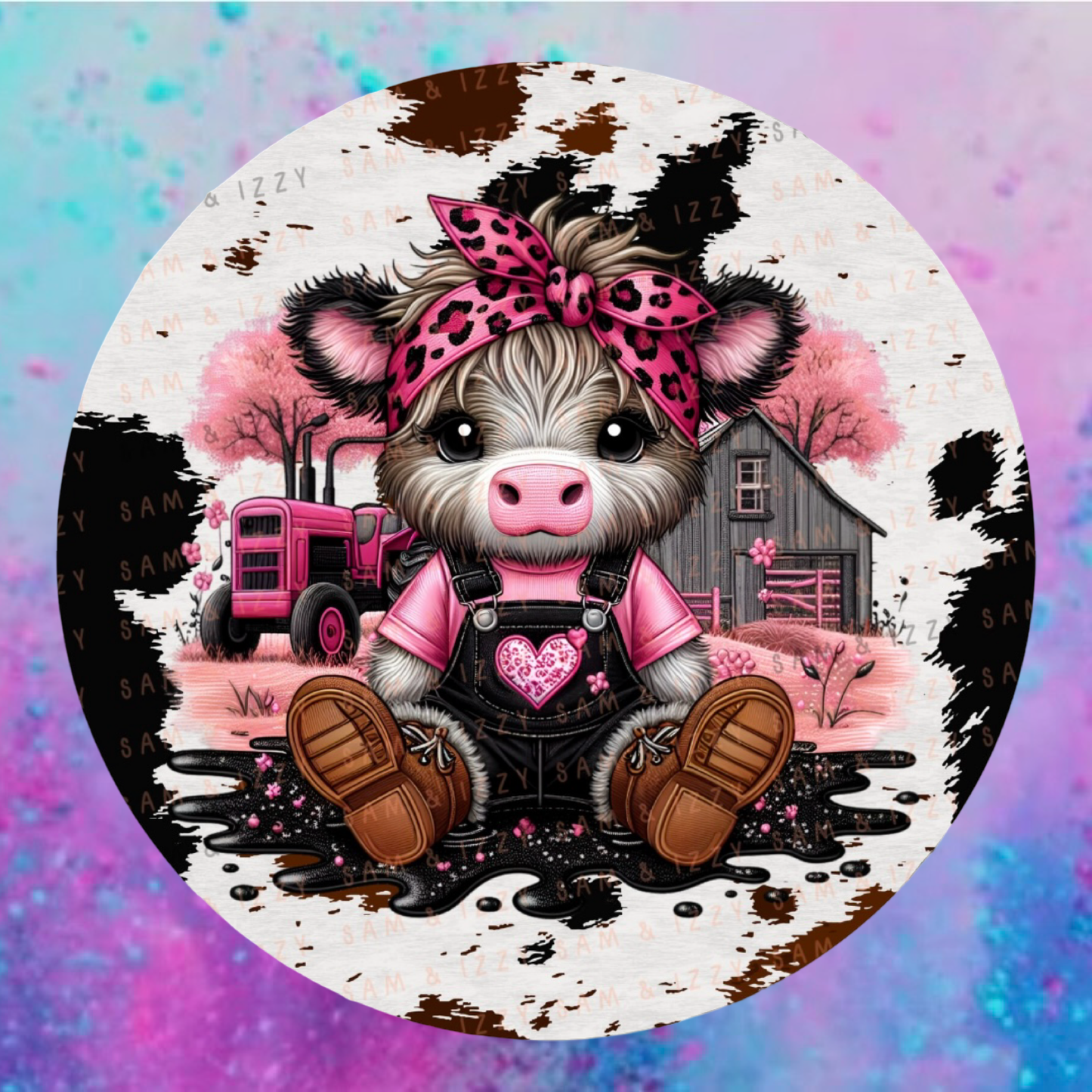 Country girl highland cow round cardstock