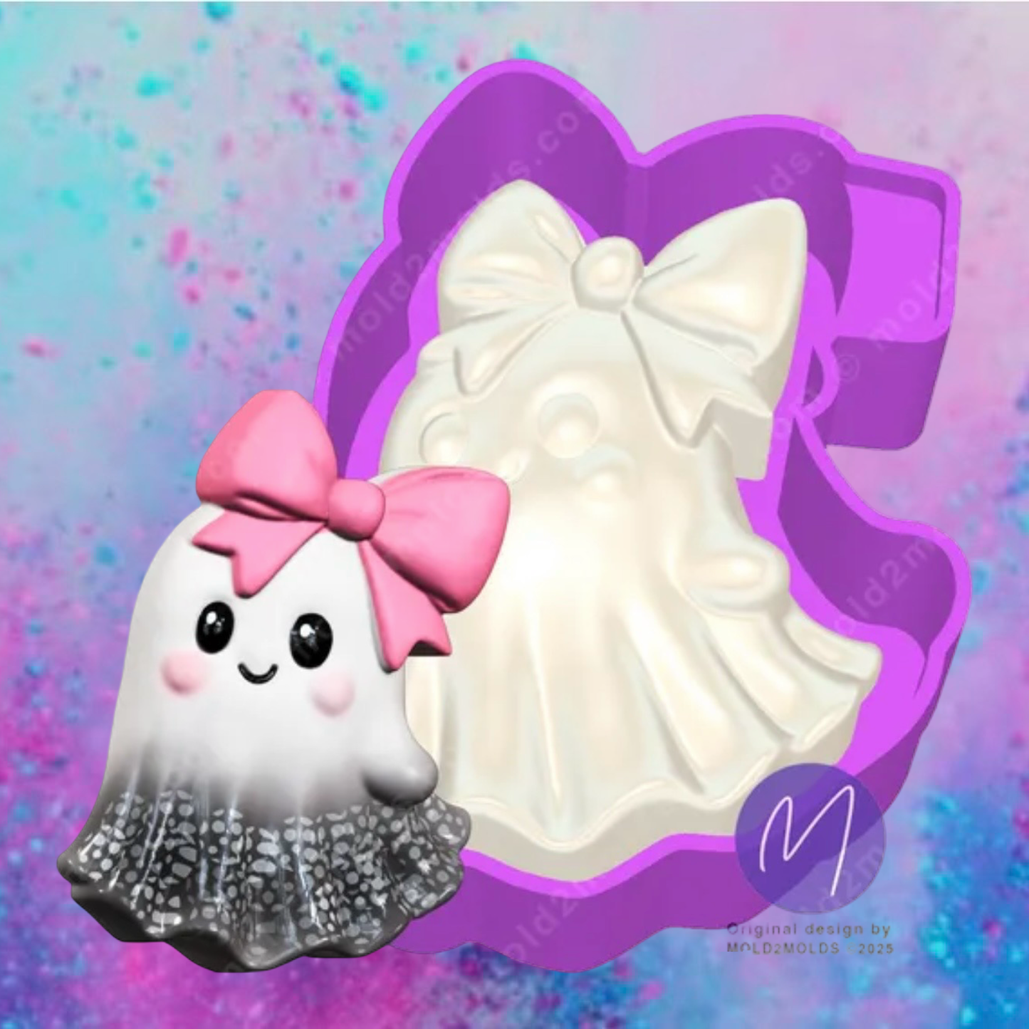 3D cute ghost with bow freshie molds.