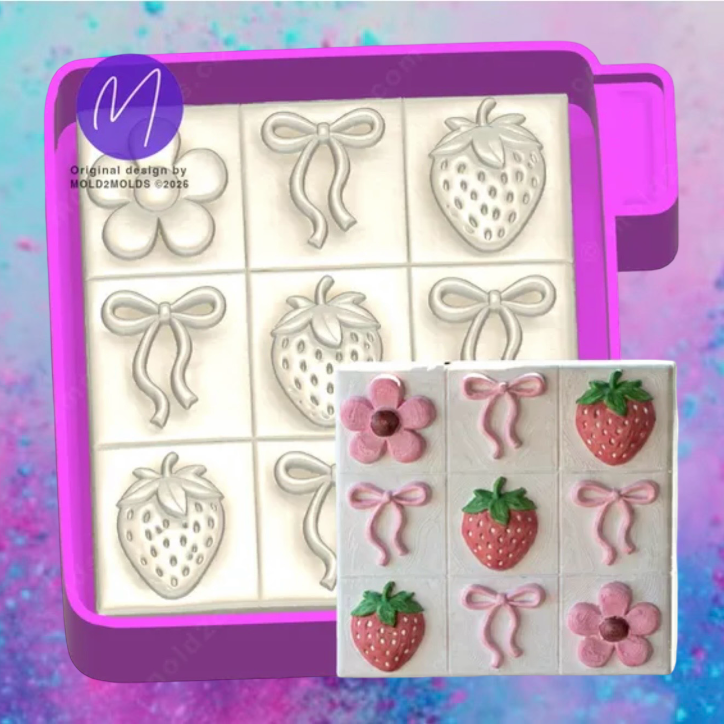 3D strawberry bow daisy season freshie molds.
