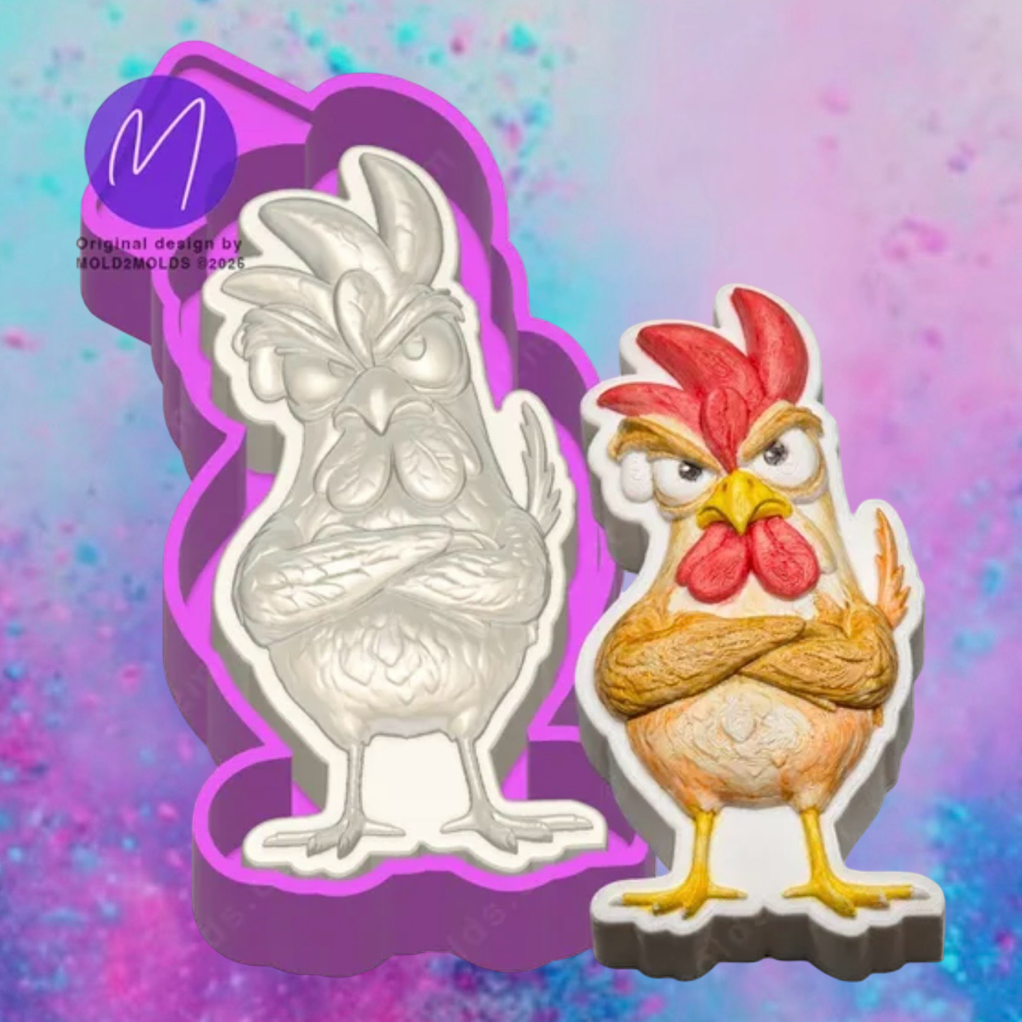 3D grumpy chicken flower freshie molds.