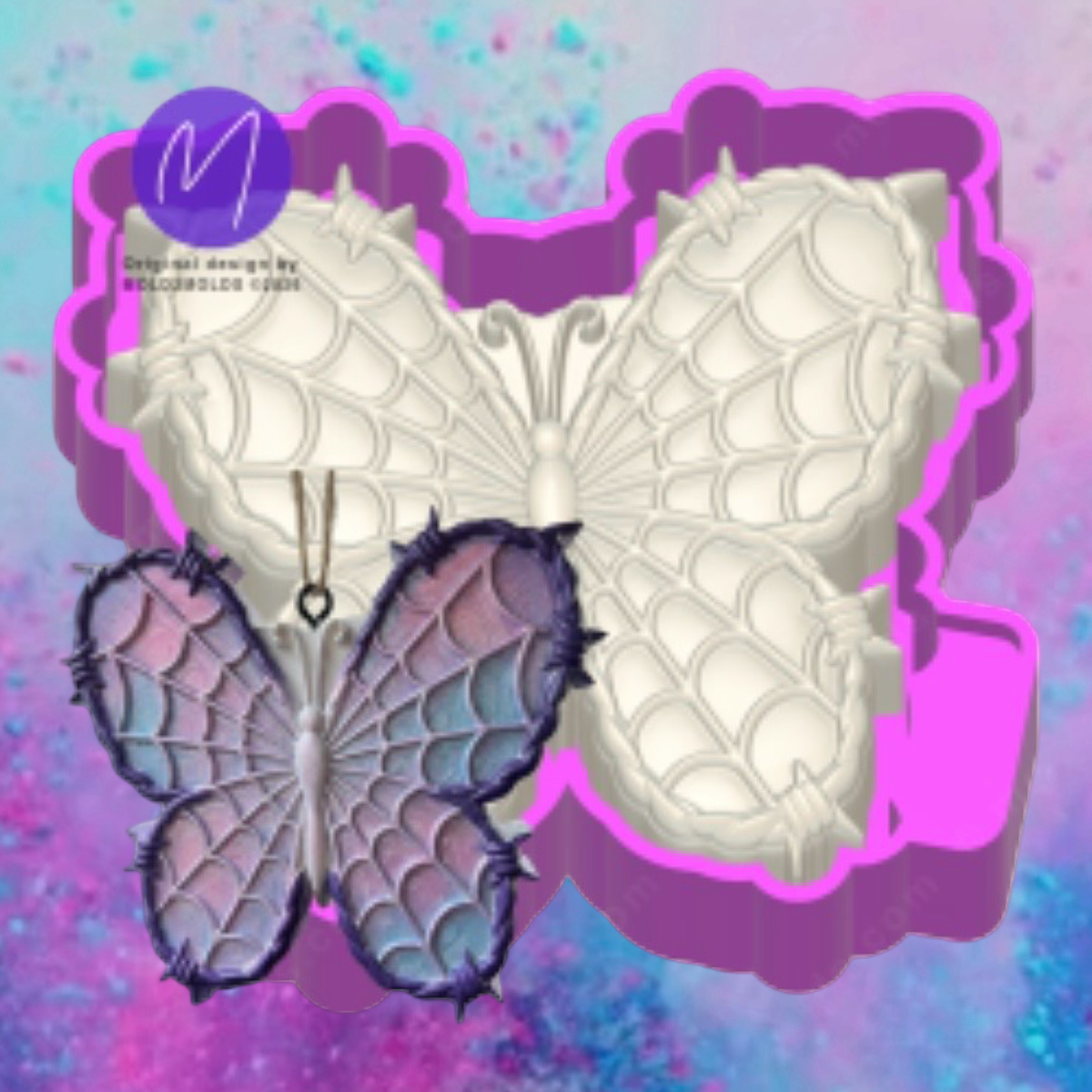3D barbed wire spiderweb butterfly freshie molds.