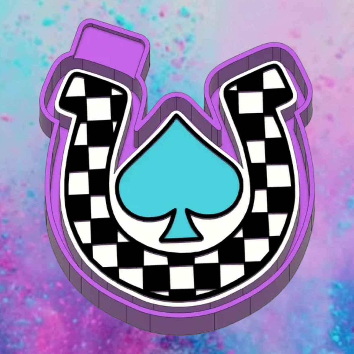 Checkered horseshoe with spade freshie mold