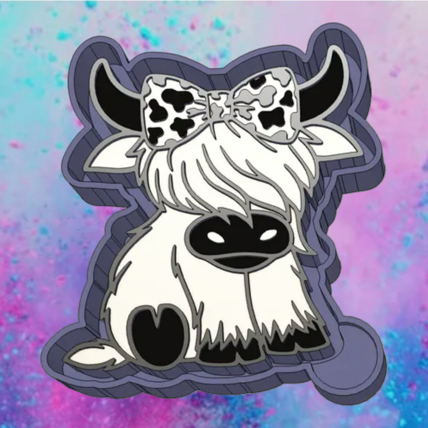Highland cow with cow print bow car freshie mold.