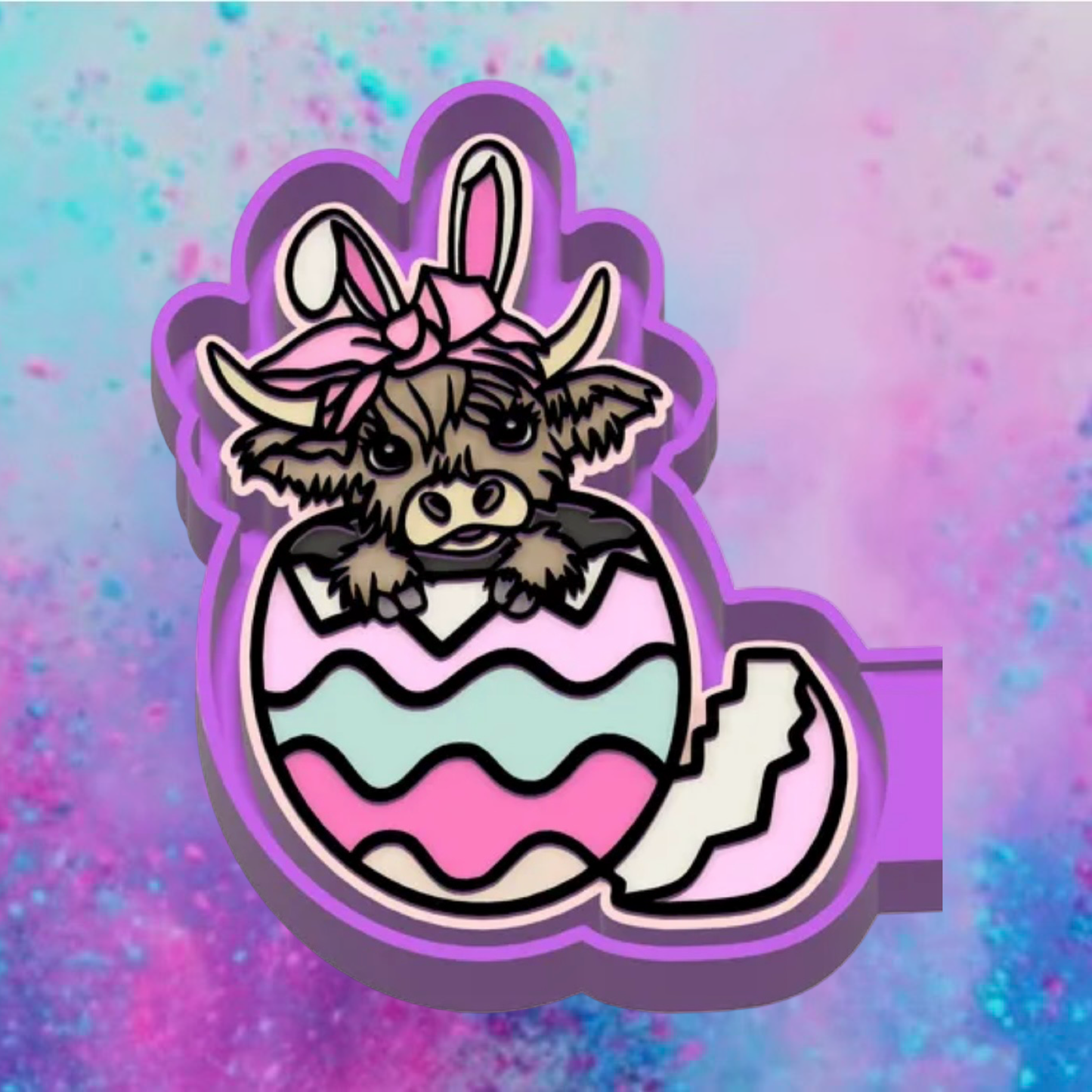 Highland cow in Easter cracked egg car freshie mold