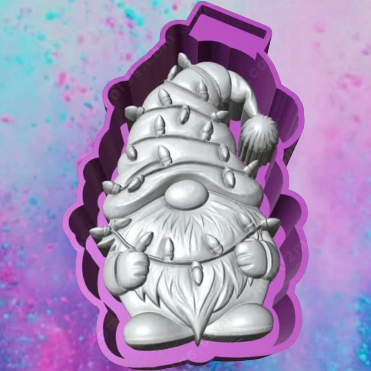 3D gnome with Christmas lights freshie molds.