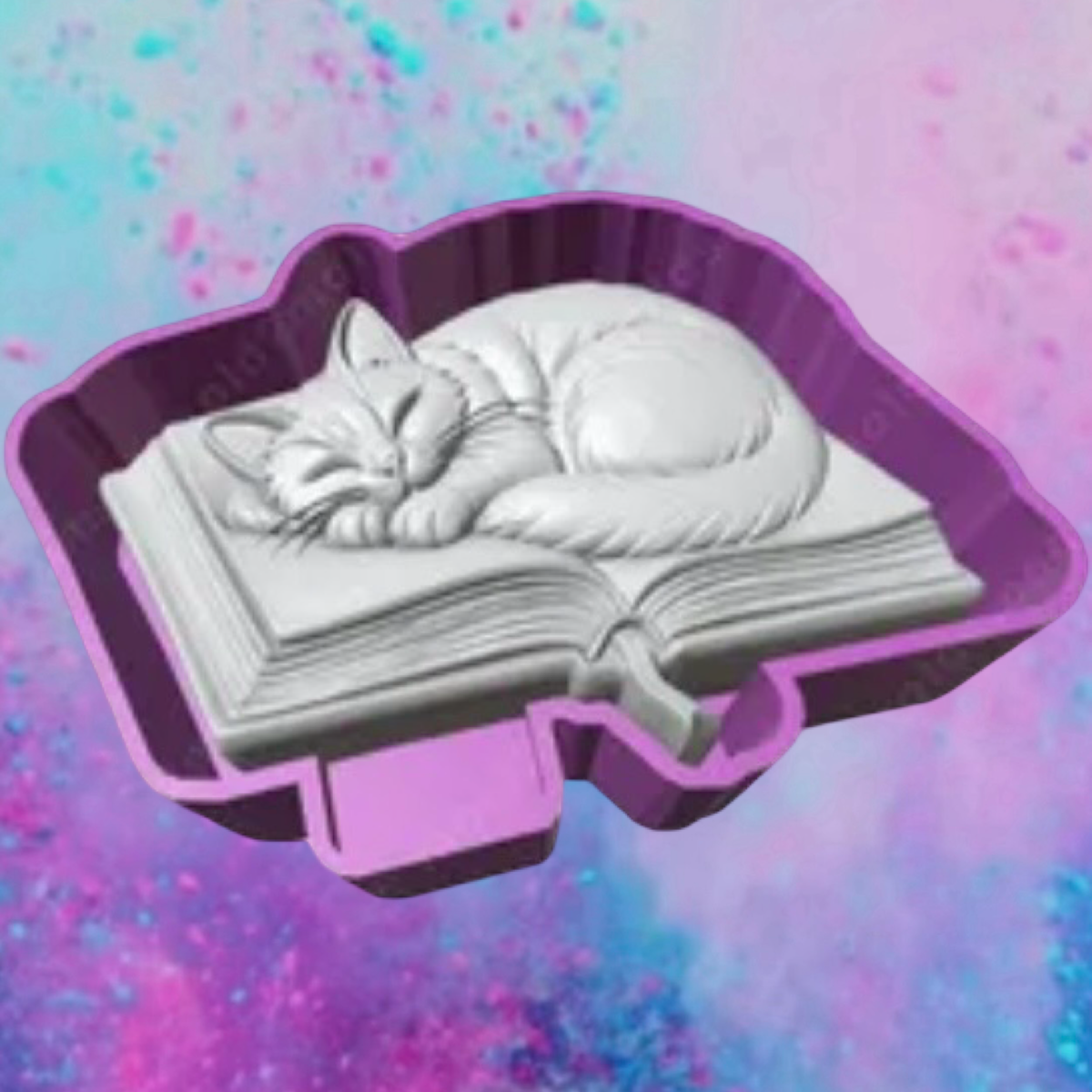 3D sleeping cat on book freshie molds.