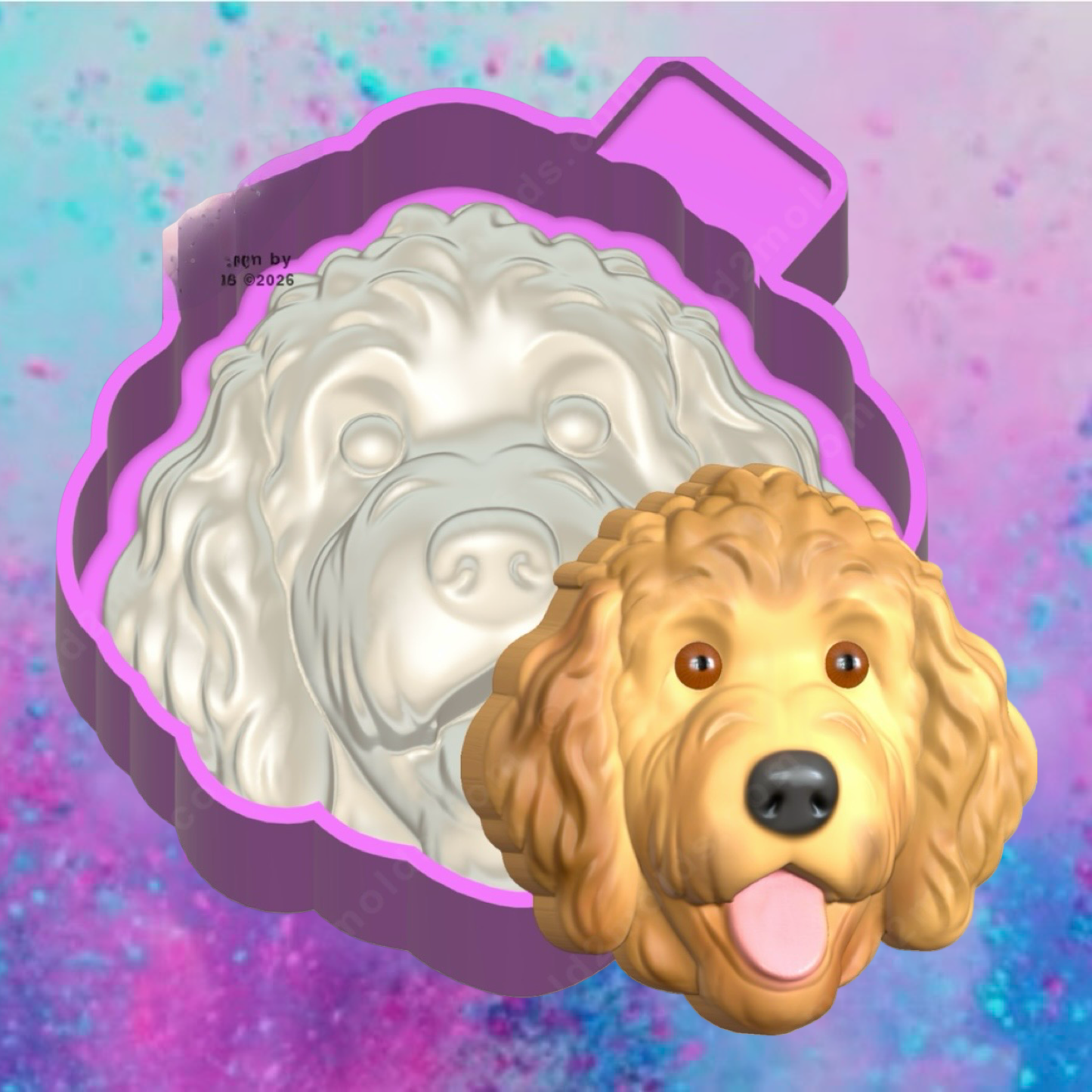 3D print golden doodle car freshie mold.