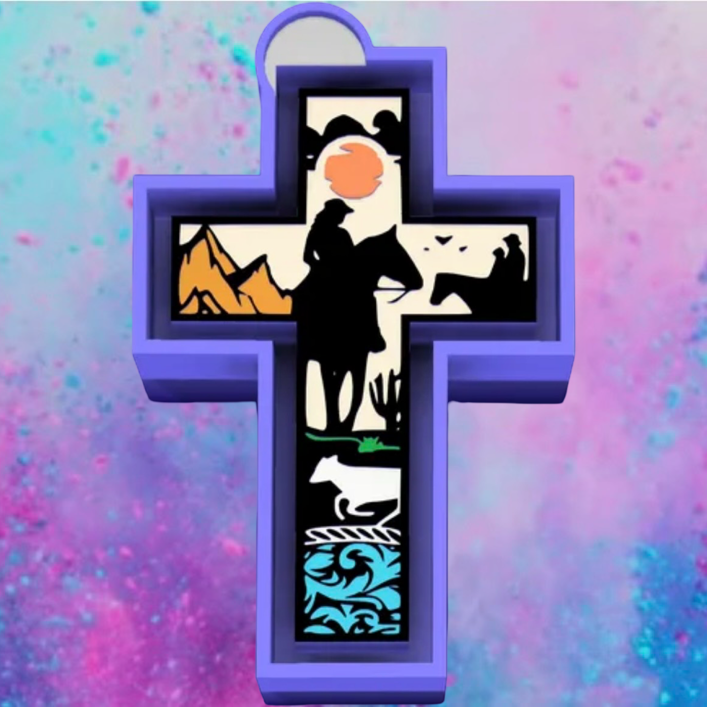 Western scenery cross car freshie mold b