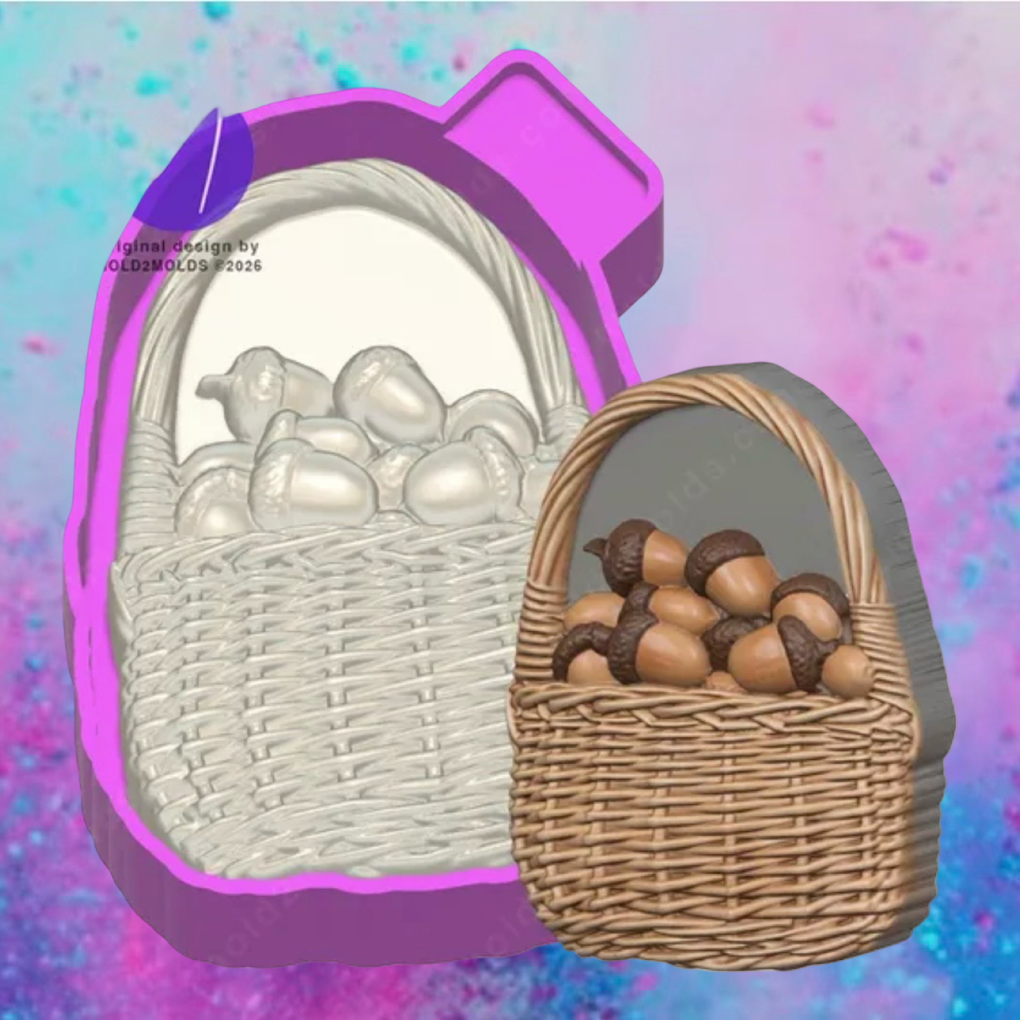 3D print basket of acorns car freshie mold