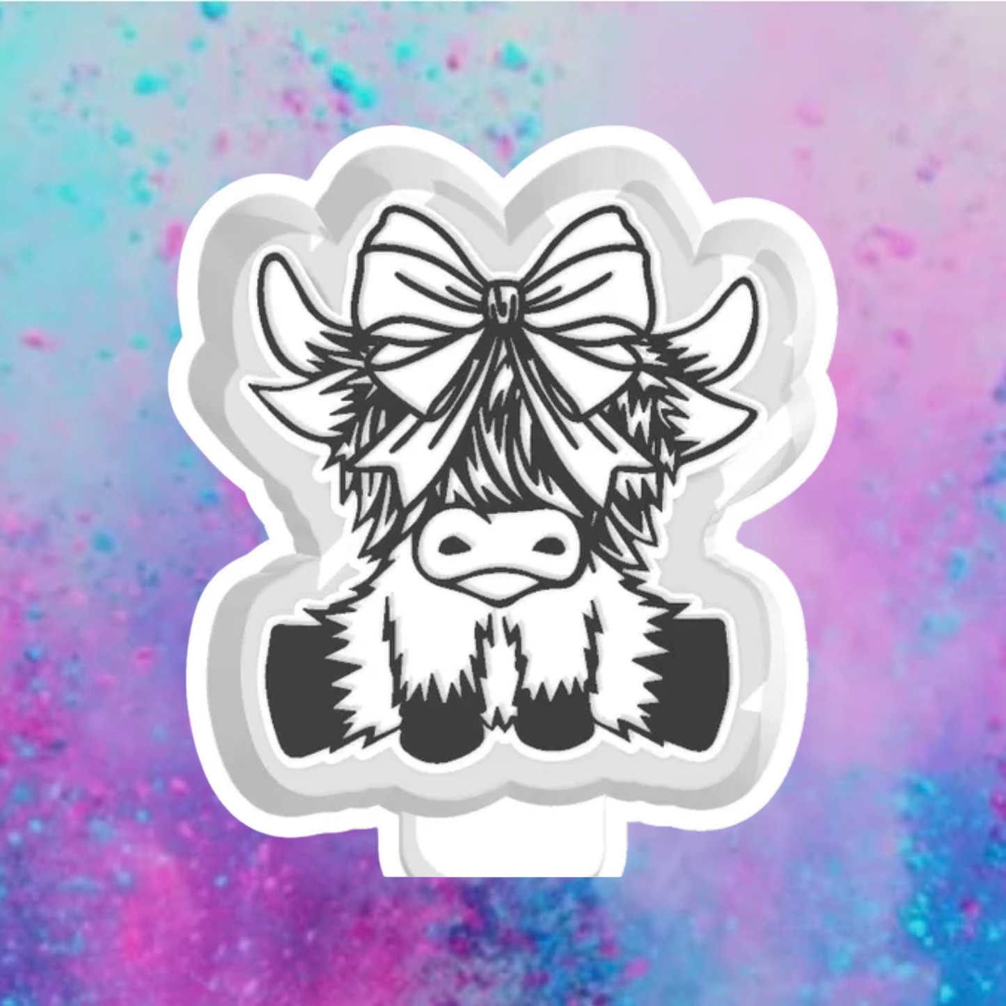 Sitting Highland Cow with a bow freshie mold.