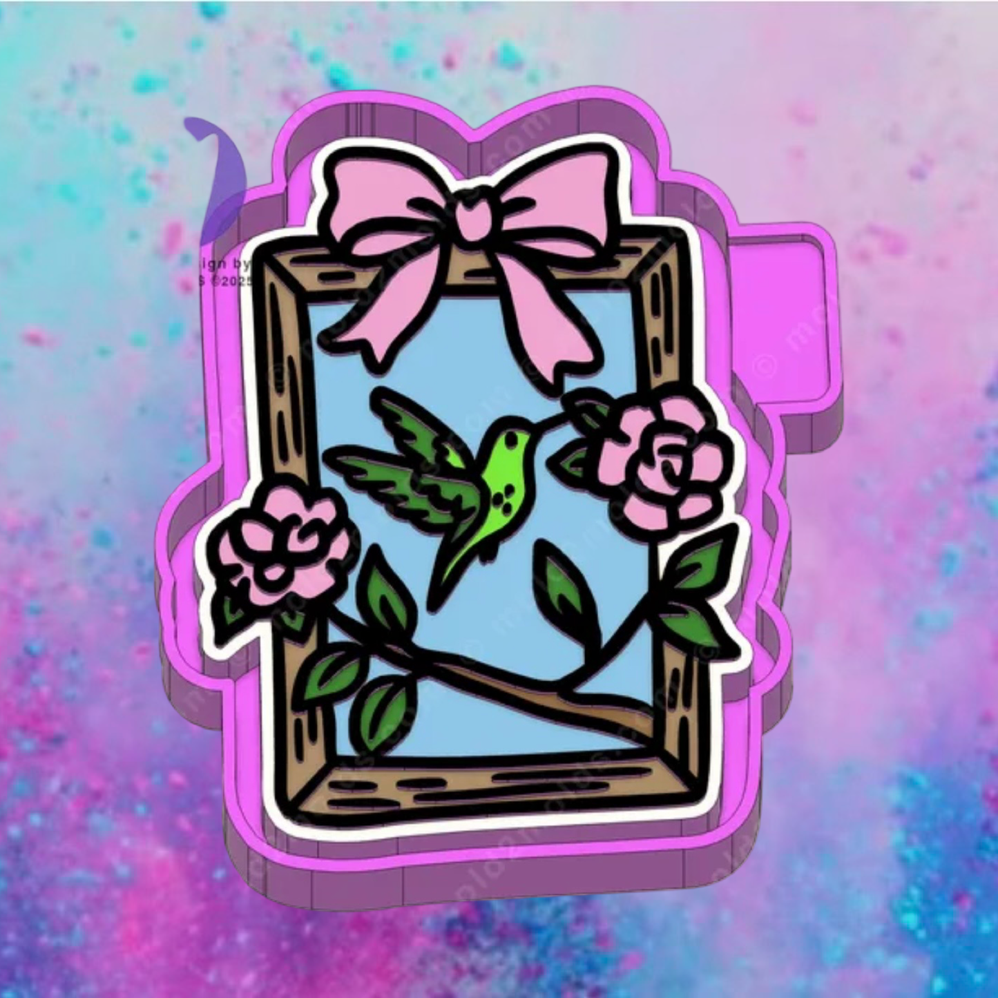 Hummingbird flower frame freshie mold