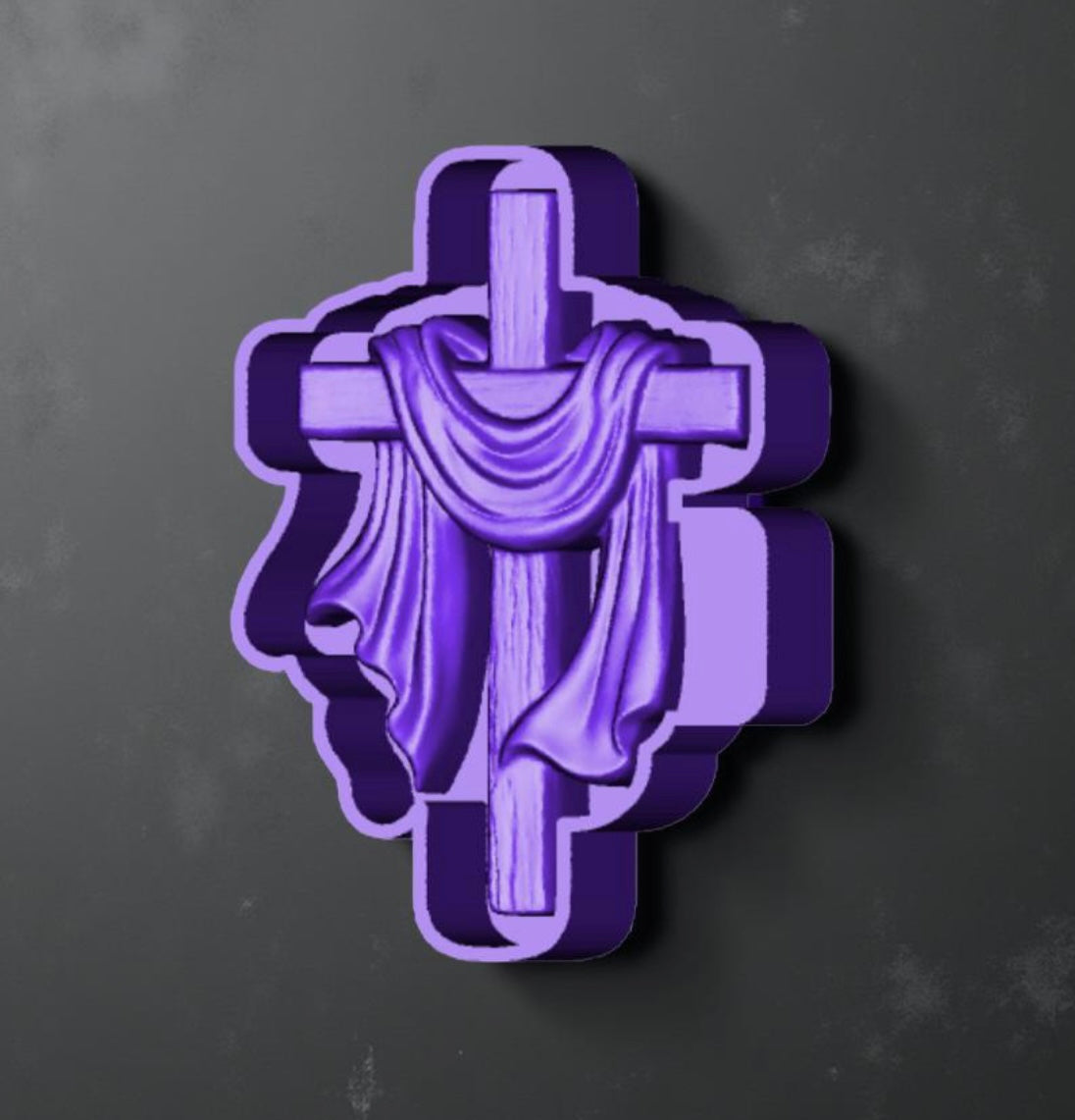 3D cross with drape car freshie mold.