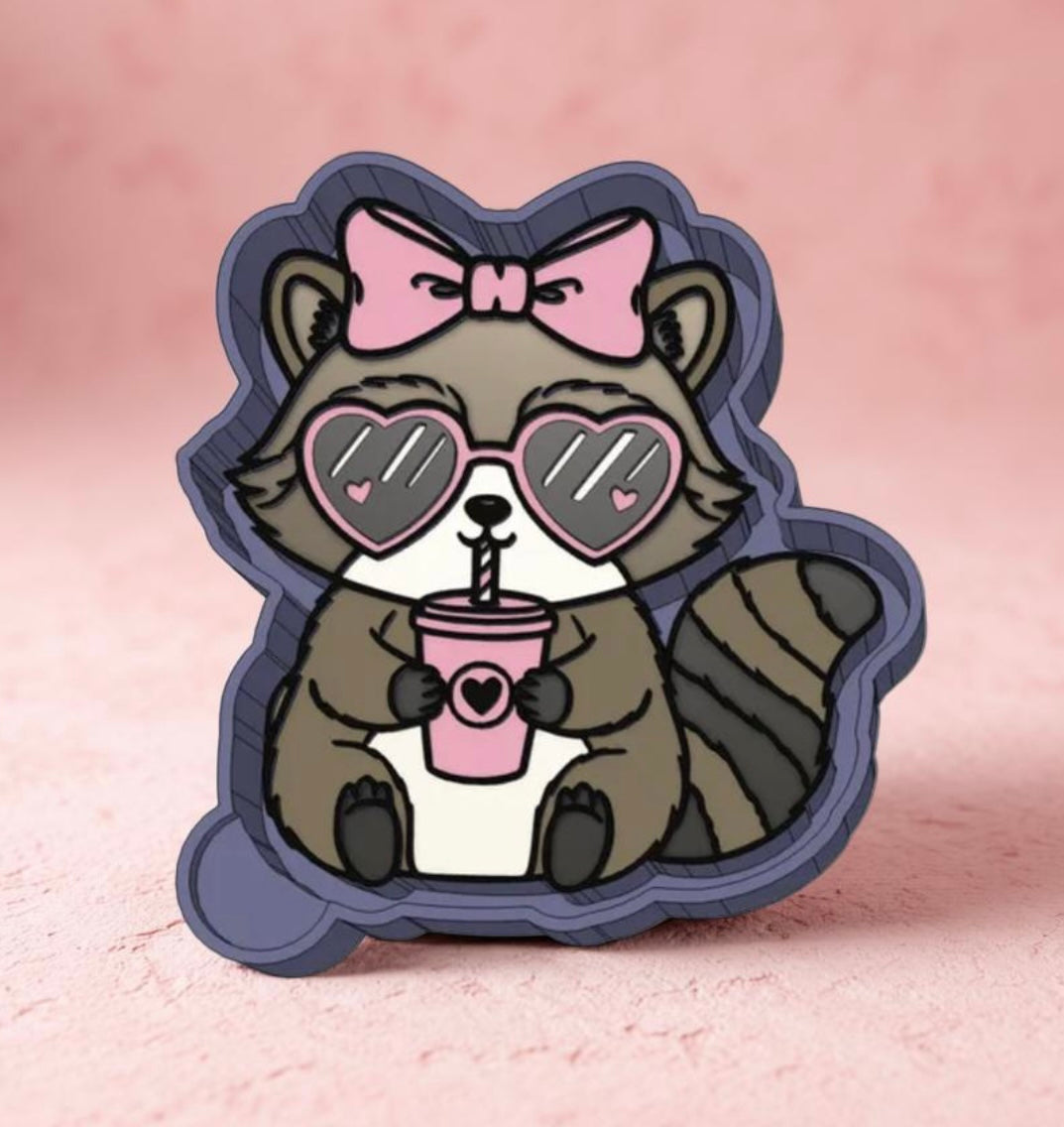 Heart raccoon with sunglasses car freshie.