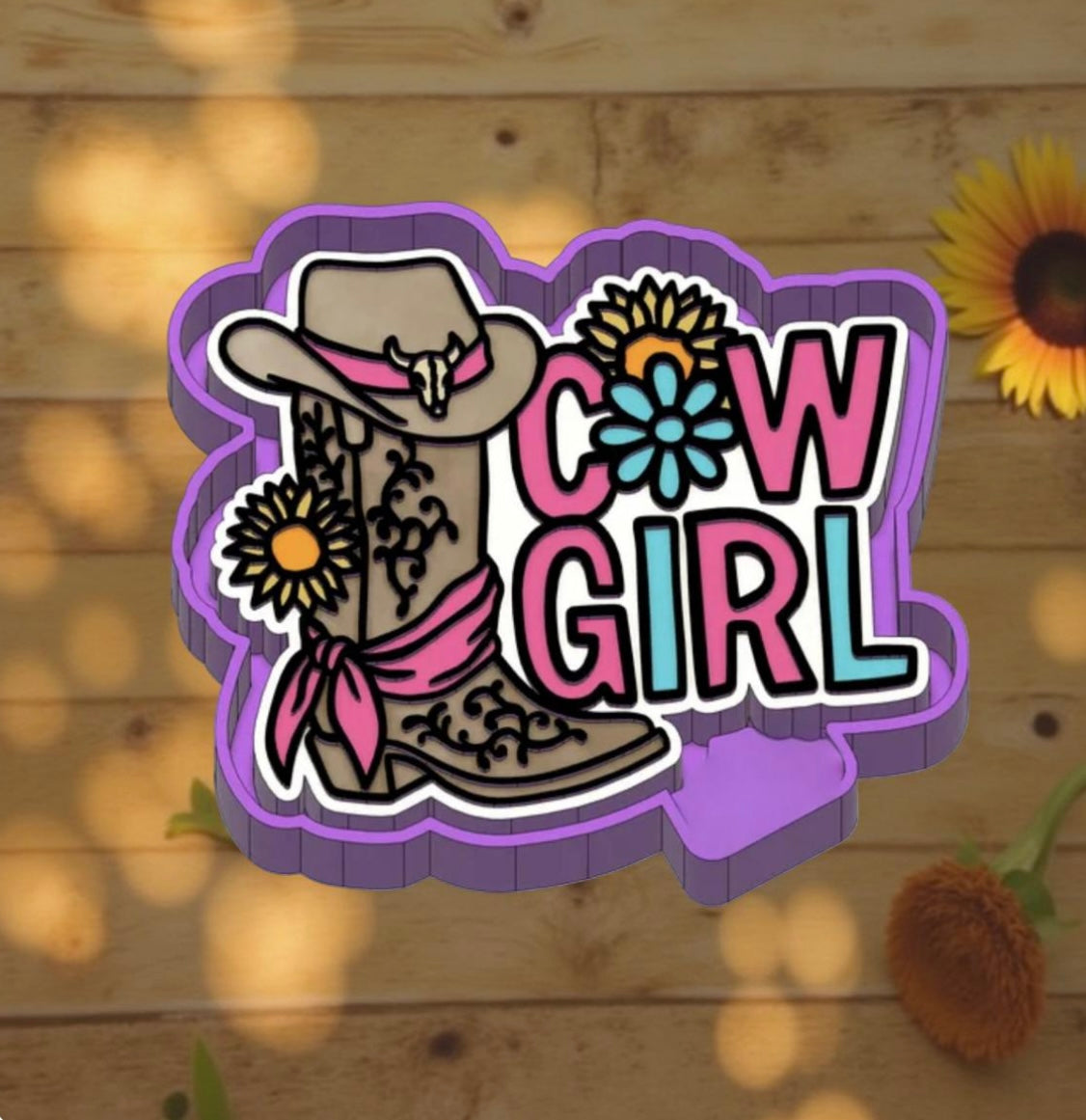 Western cowgirl sunflower car freshie mold.