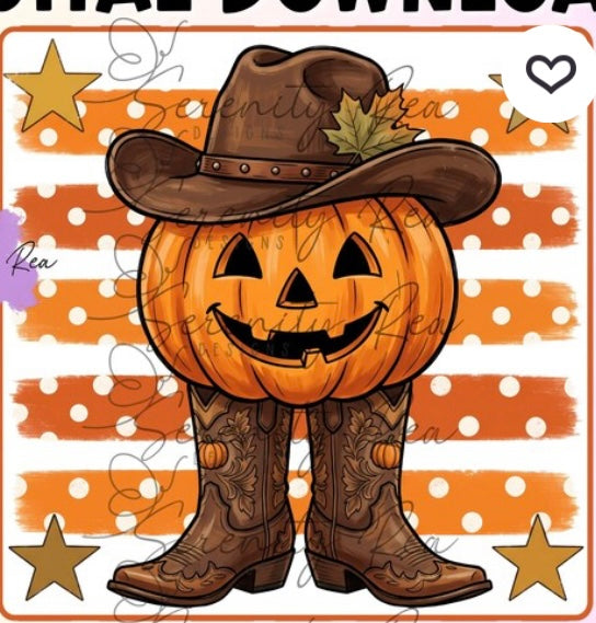 Pumpkin  with cowboy boots square cardstock