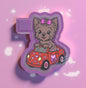 Yorkie in car with hearts car freshie mold.