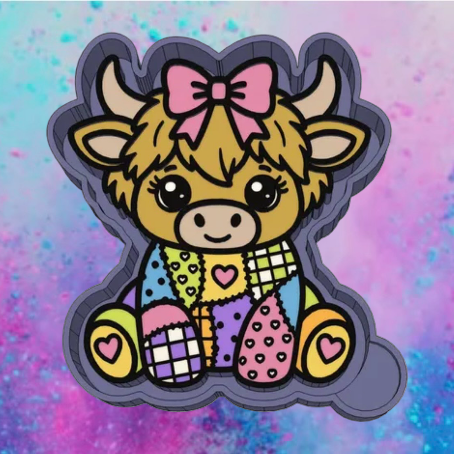 Patchwork Highland  cow freshie mold