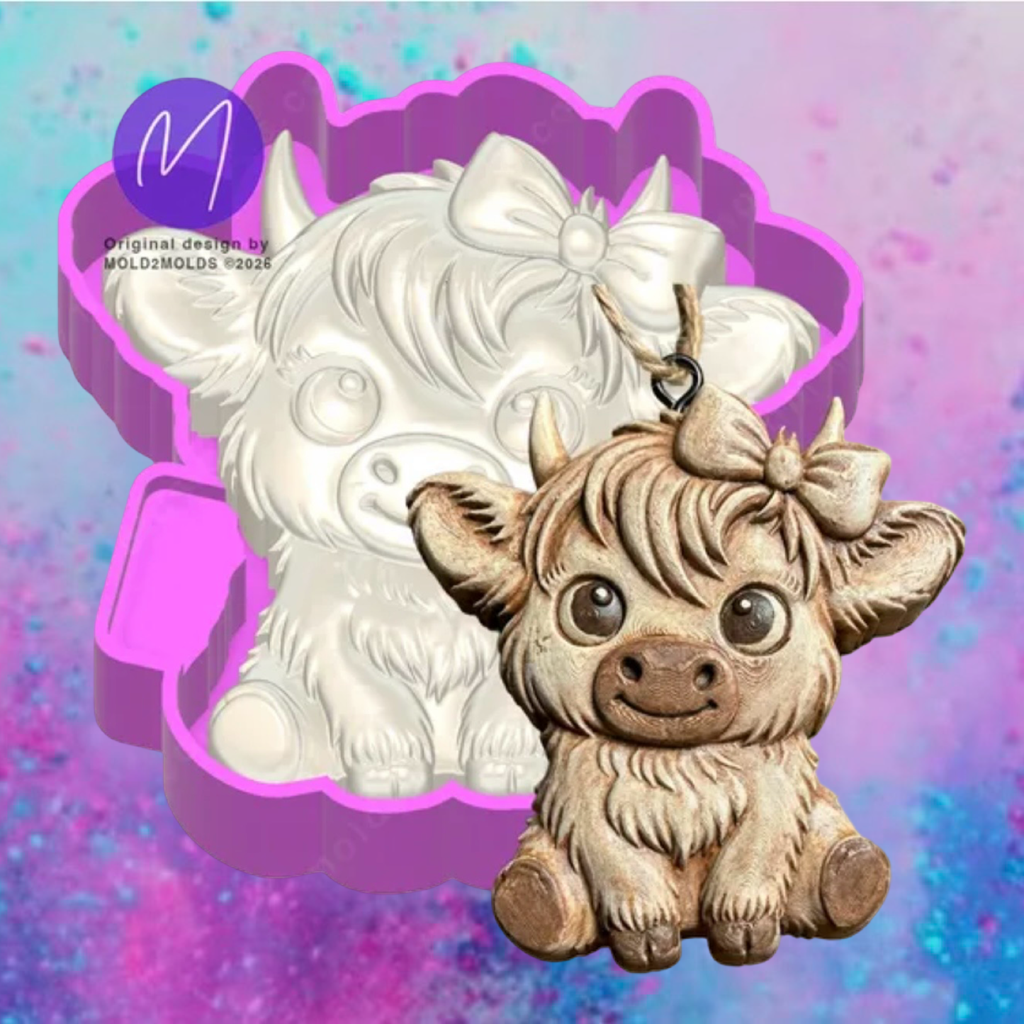 3D highland cow with bow freshie mold