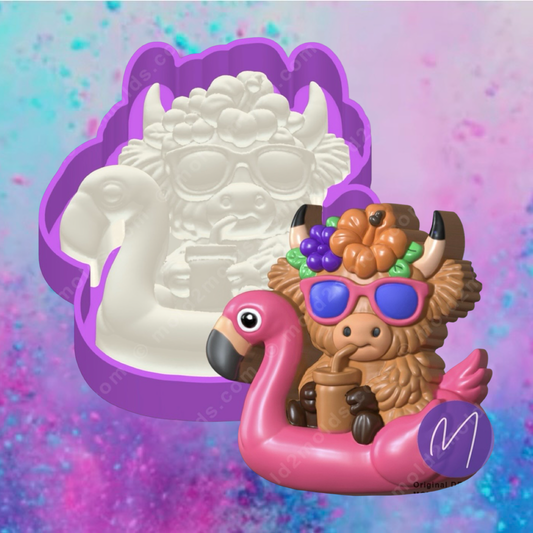 3D  highland on a  flamingo raft car freshie mold.