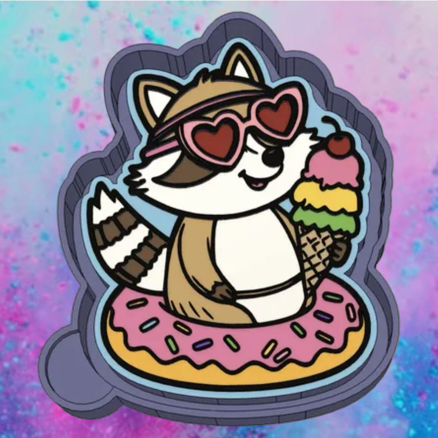 Raccoon with  ice cream on donut freshie mold