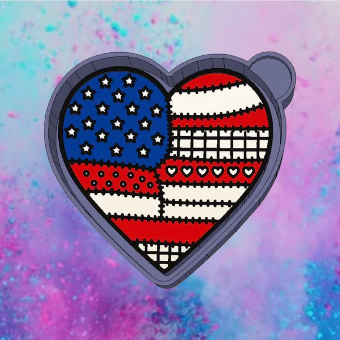 Patchwork heart USA flag freshie mold
