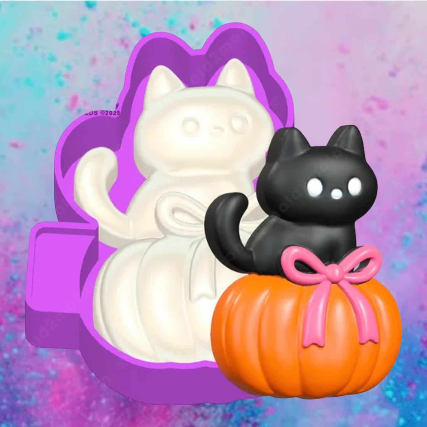 3D cute cat on pumpkin freshie molds.