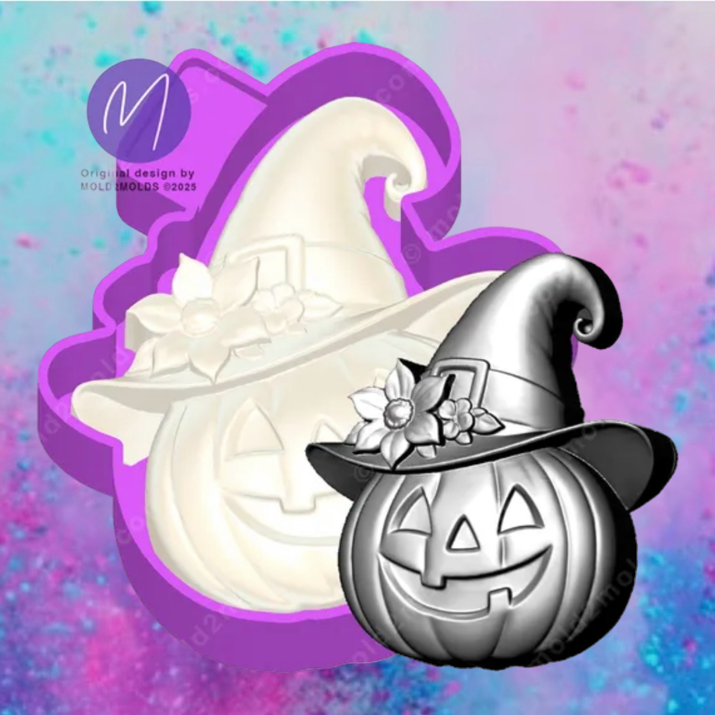 3D pumpkin with witch hat freshie molds.