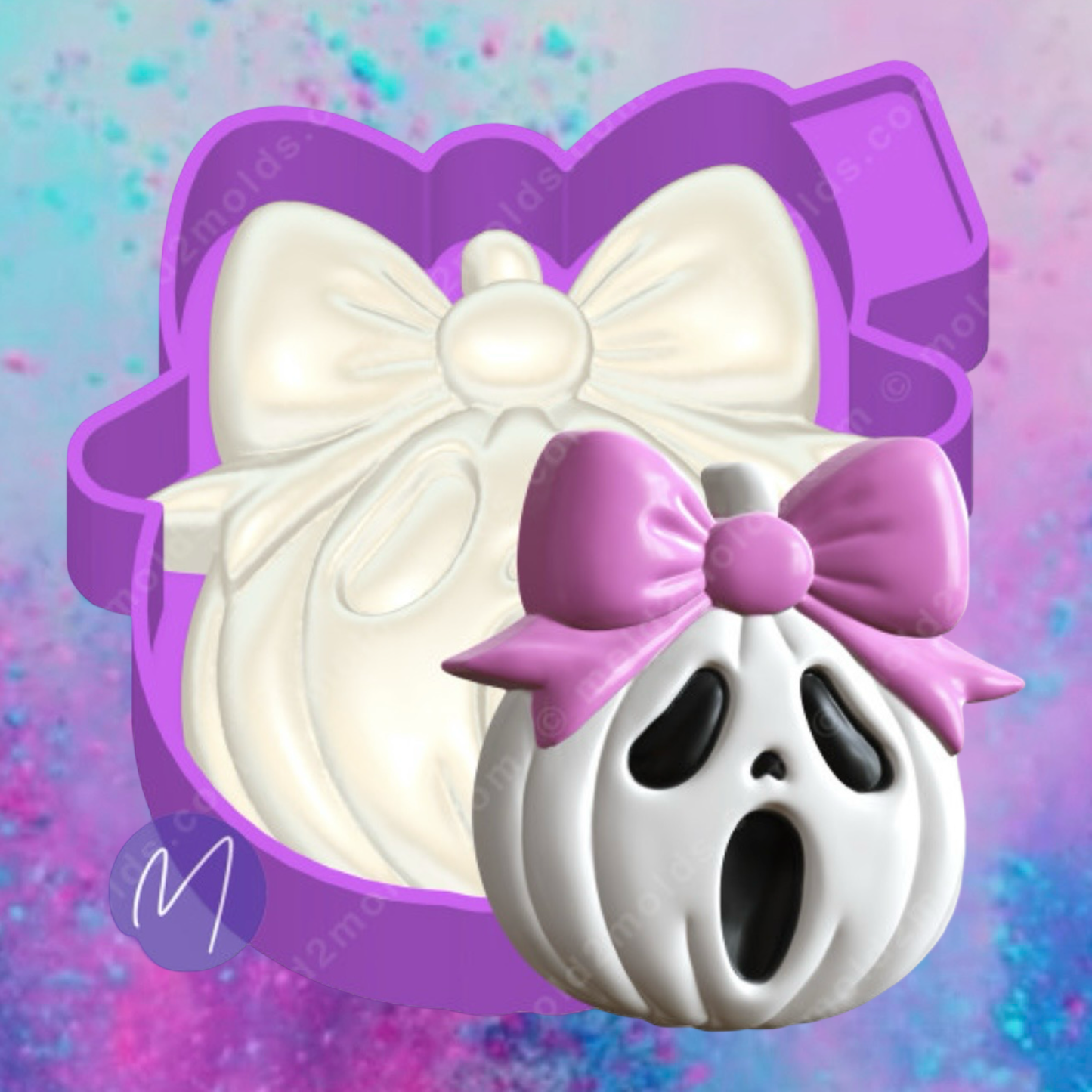 3D ghost-face with bow freshie molds.