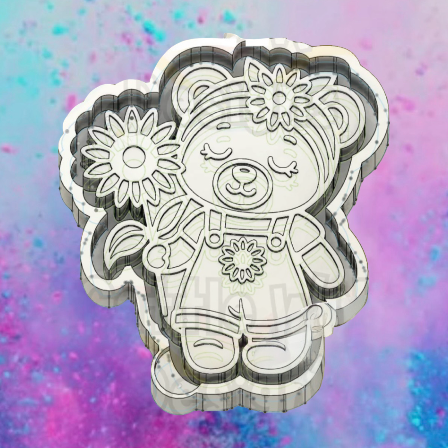 Cute teddy bear with sunflowers freshie mold