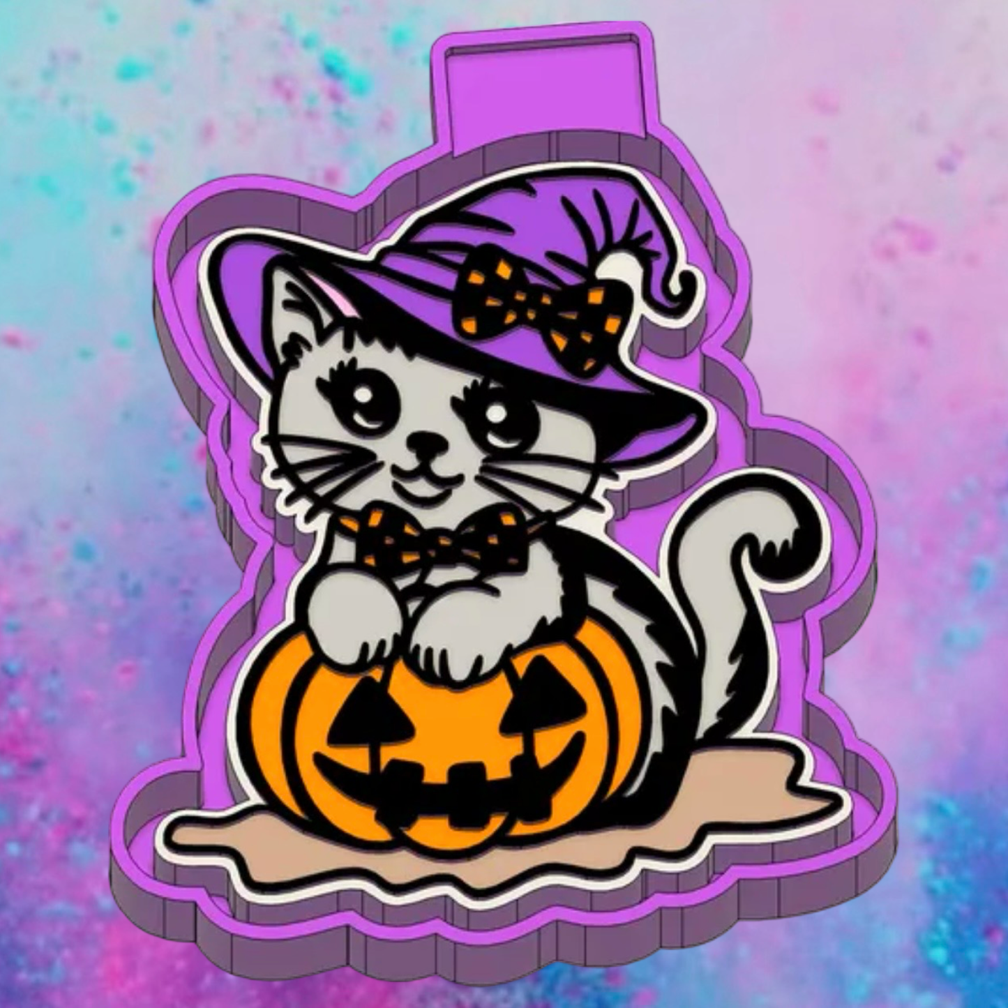 Cat with witches hat freshie mold
