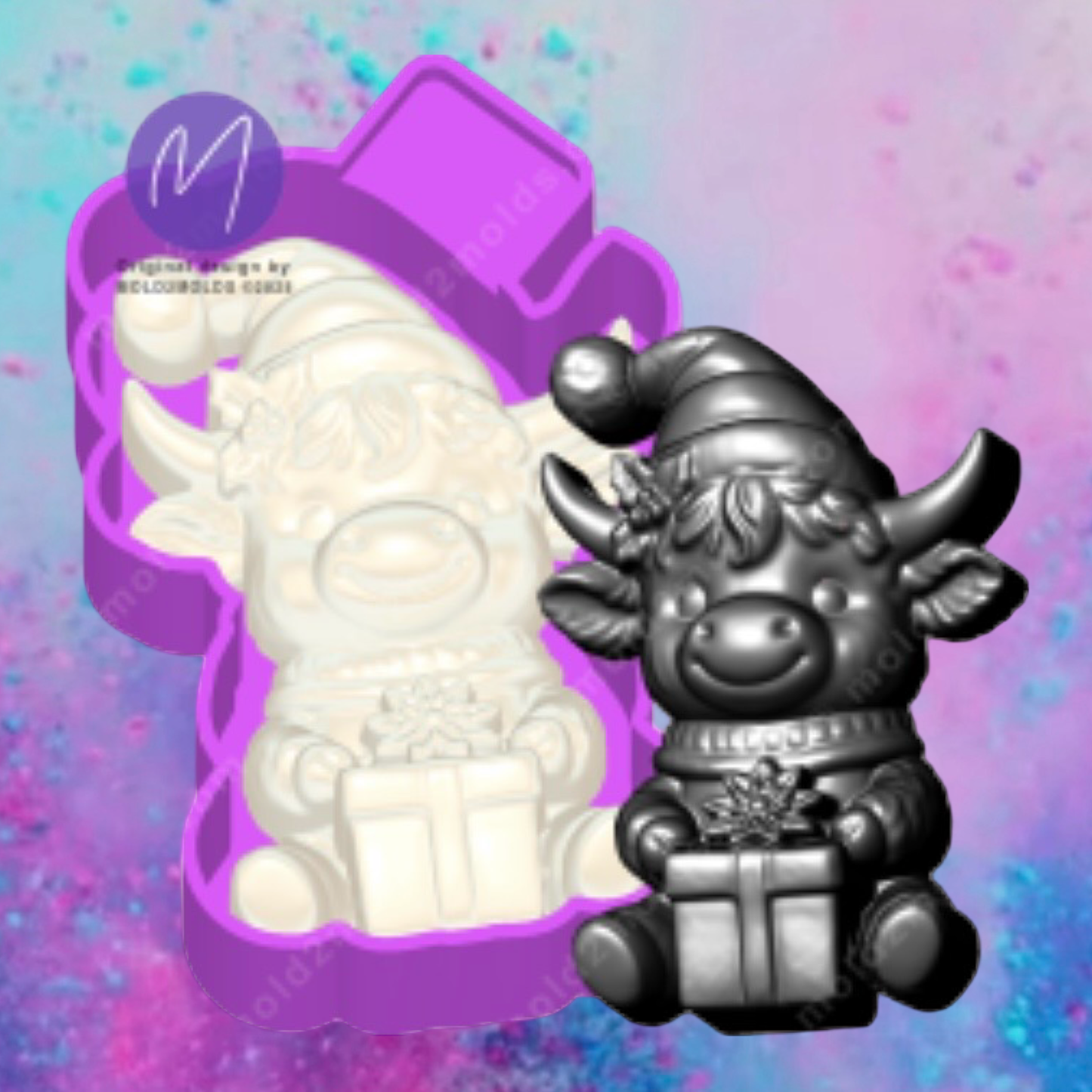 3D Christmas Highland cow  freshie molds.