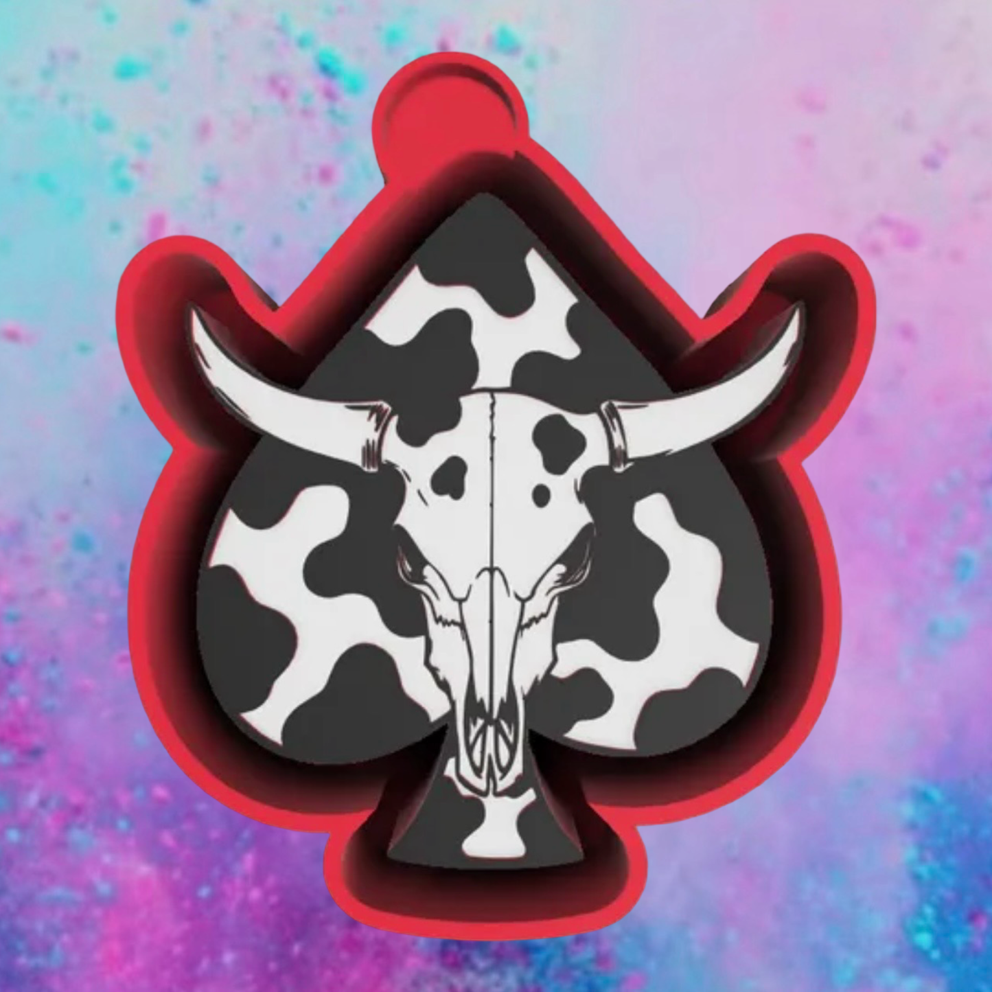 Cow print spade with bull skull freshie mold