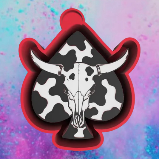 Cow print spade with bull skull freshie mold