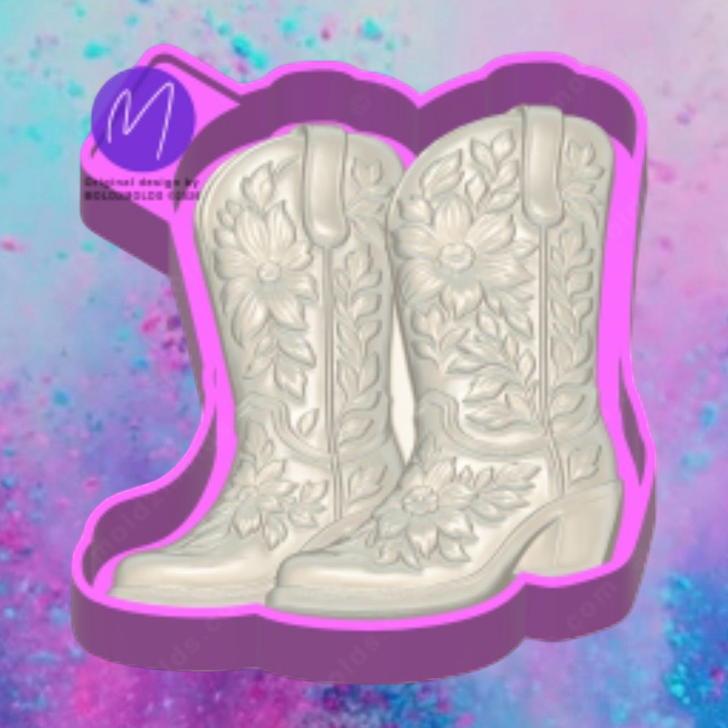 3D floral cowboy boots freshie molds.