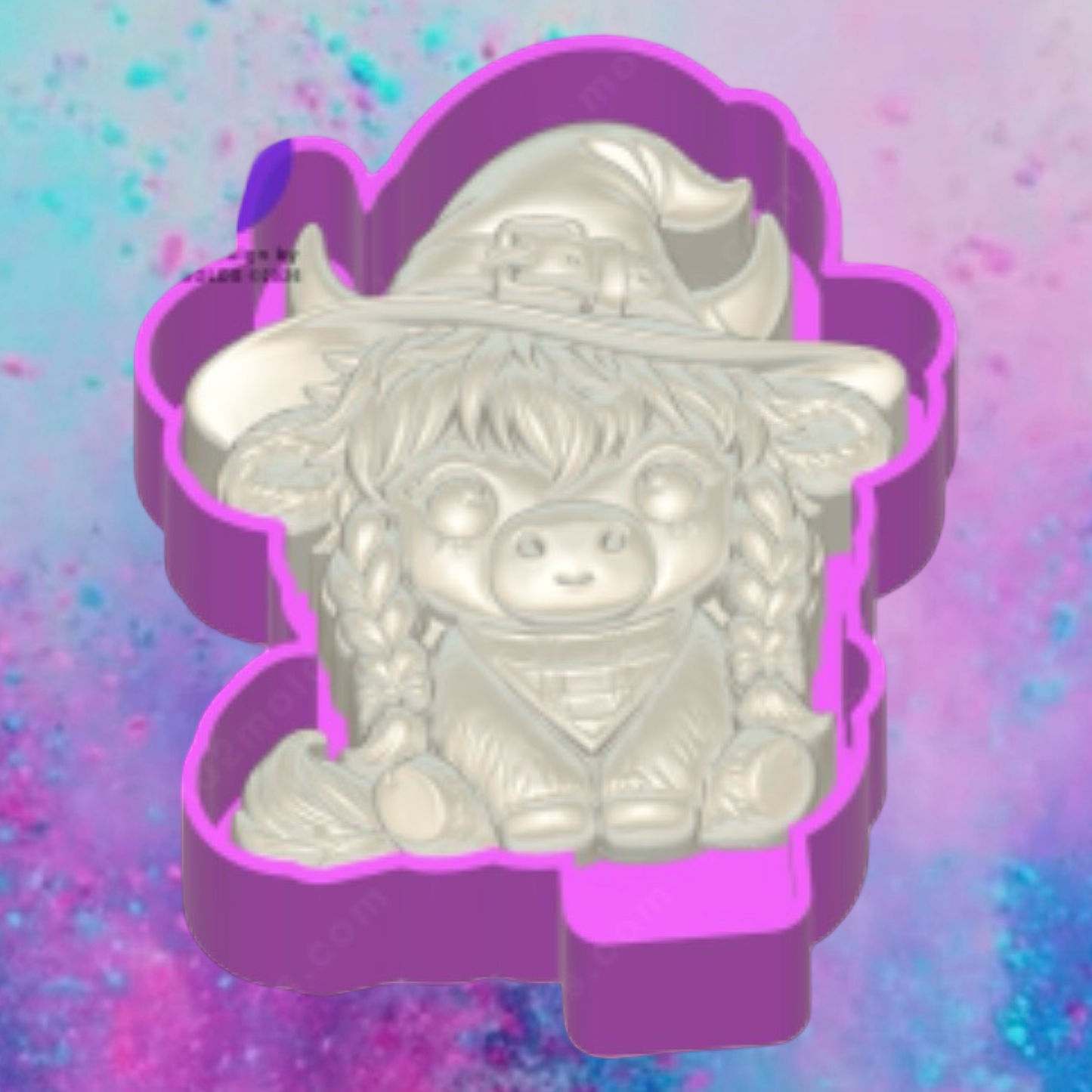 3D witch hat girl highland cow freshie molds.
