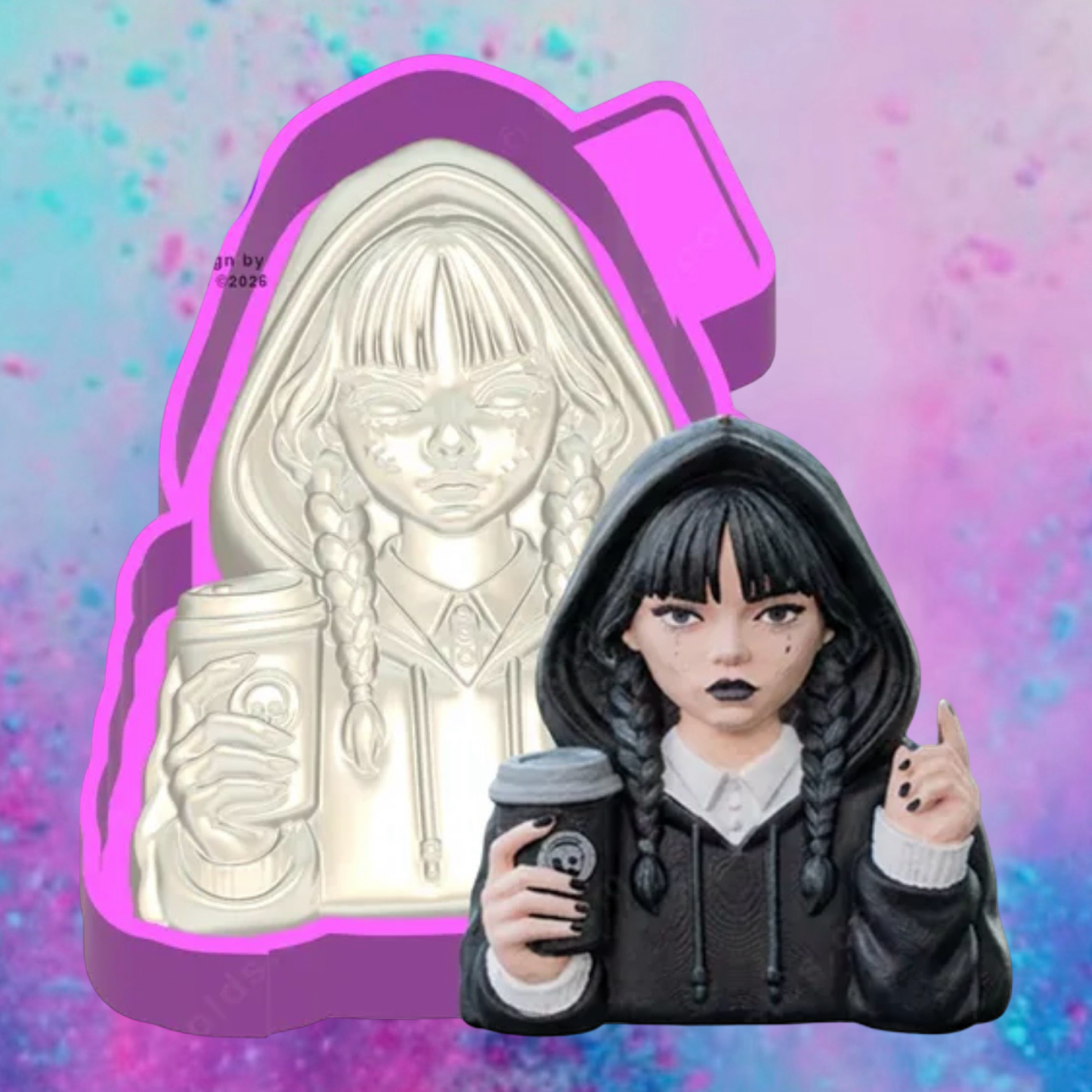 3D spooky Wednesday freshie molds.
