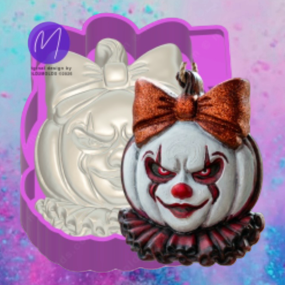 3D spooky clown pumpkin freshie molds.