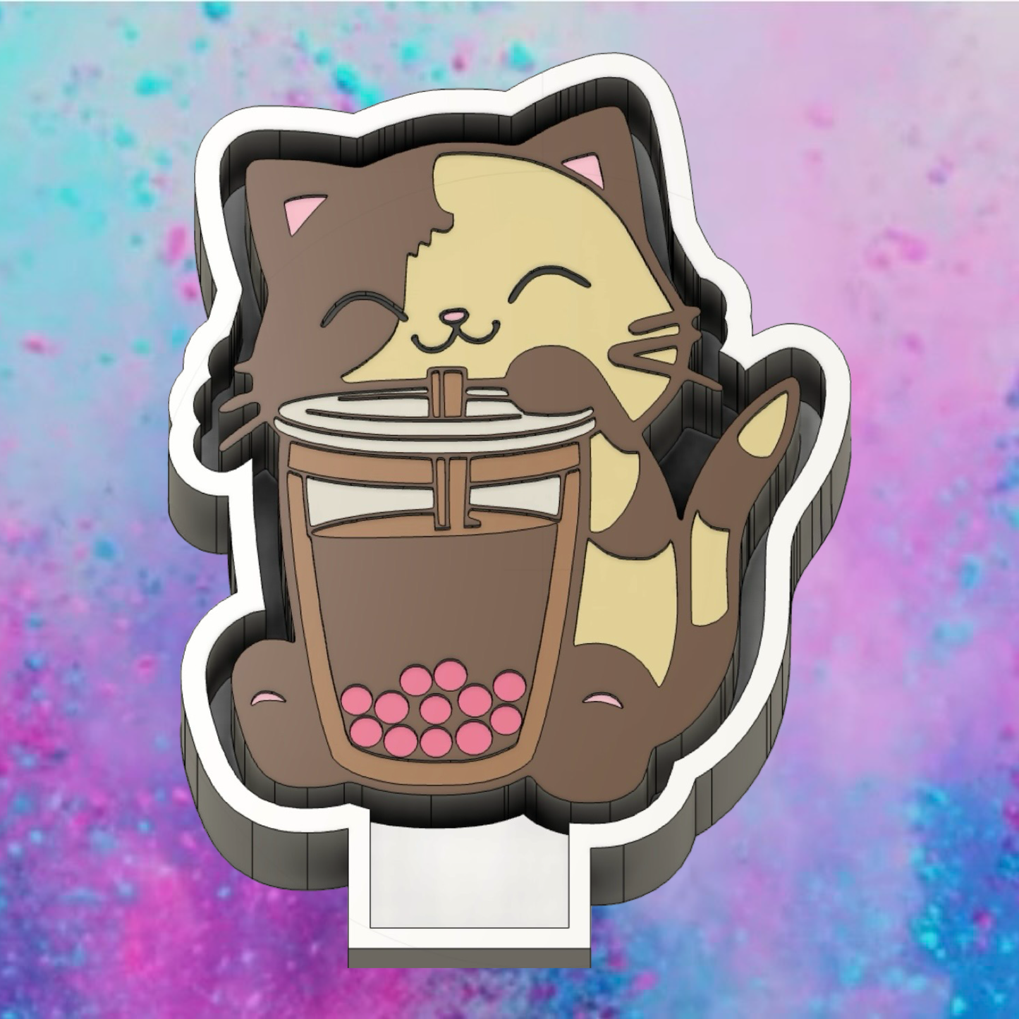 Cute cat drinking tea car freshie mold v