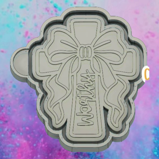 Worthy cross with oversized bow car freshie mold.