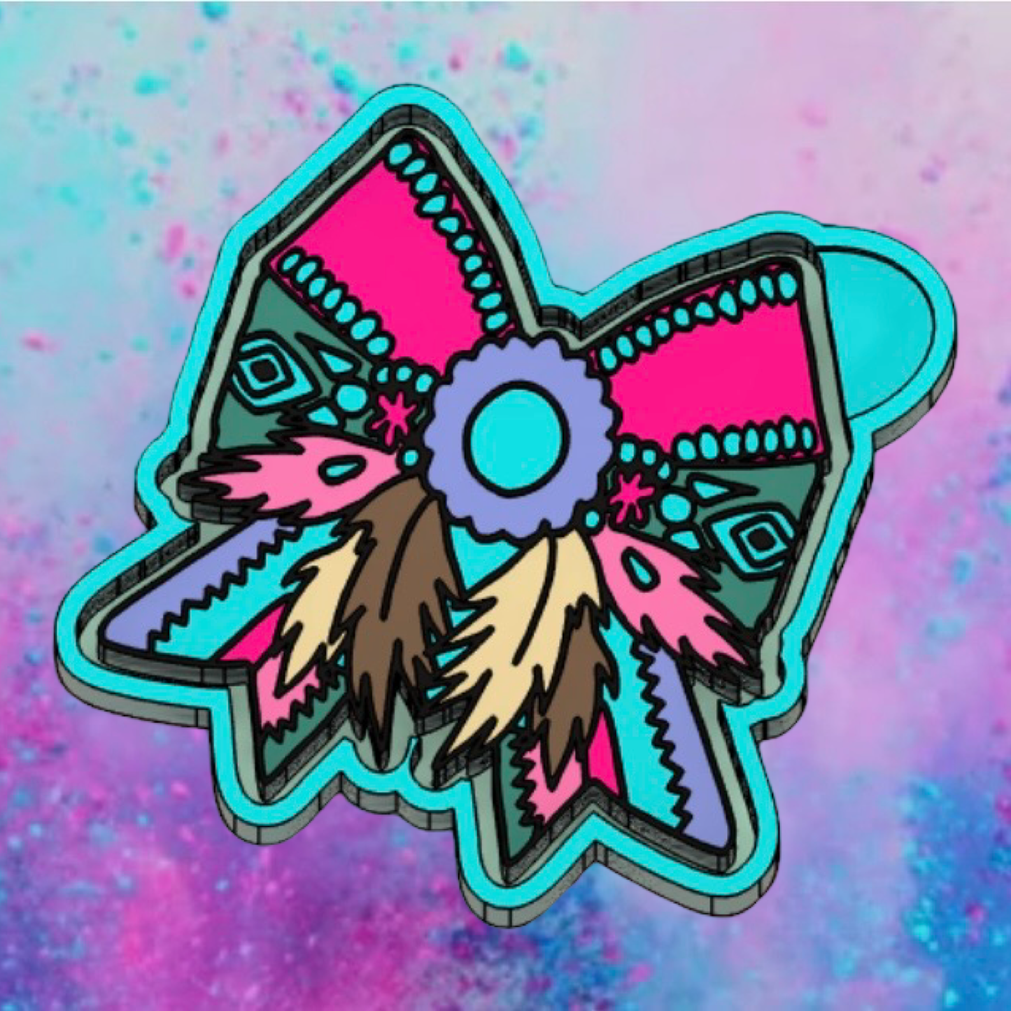 Aztec bow with feathers car freshie mold.