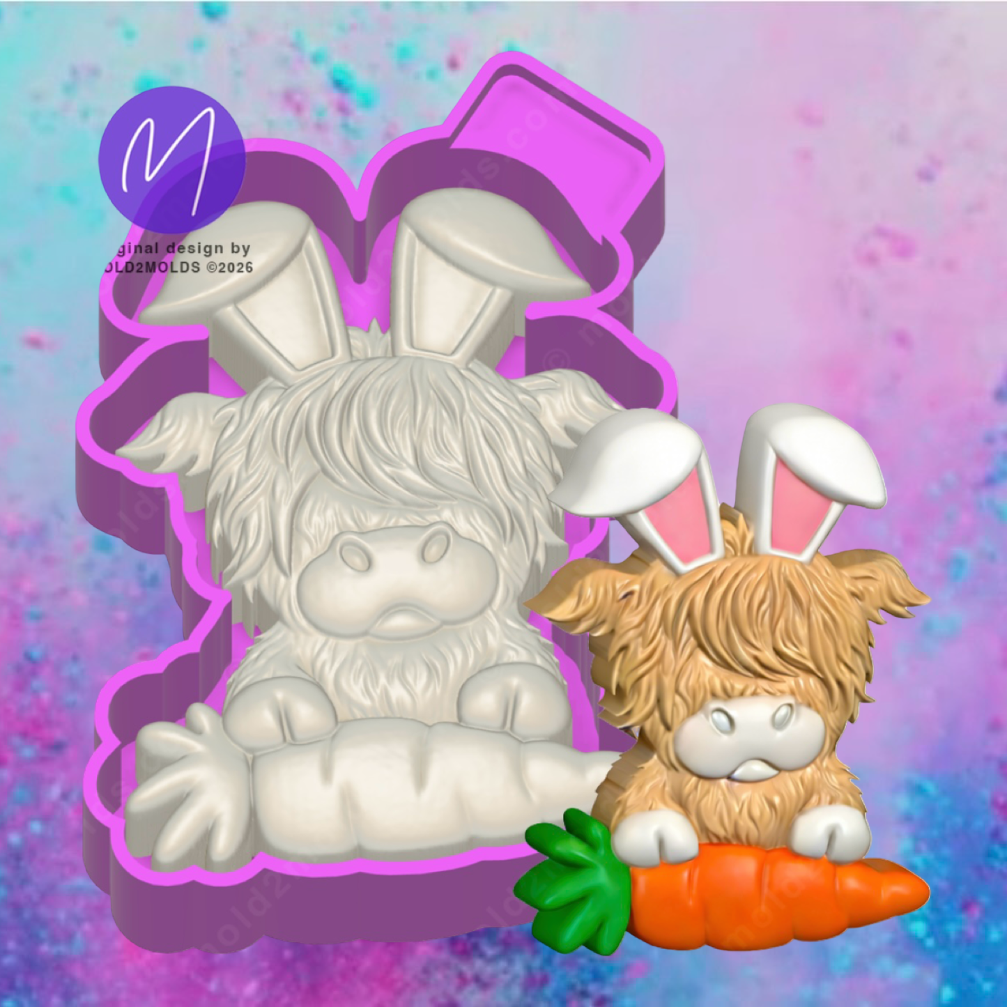 3D print Easter highland cow car freshie mold.