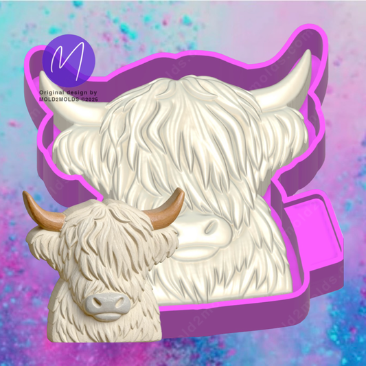 3D print fluffy highland cow car freshie mold.